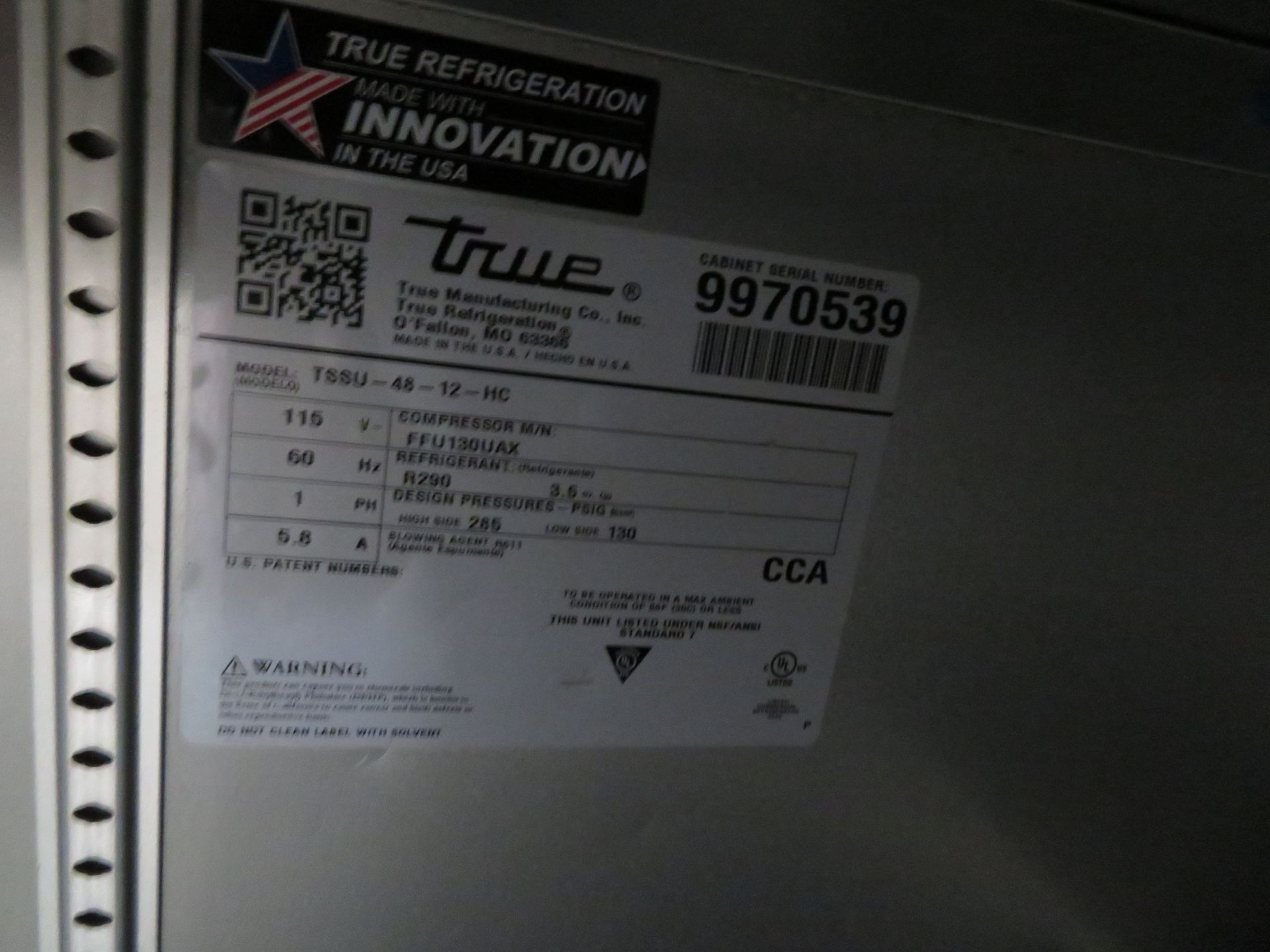 TRUE 2 door refrigerator/preparation unit, Mod: TSSU-48-12HC - Image 3 of 3