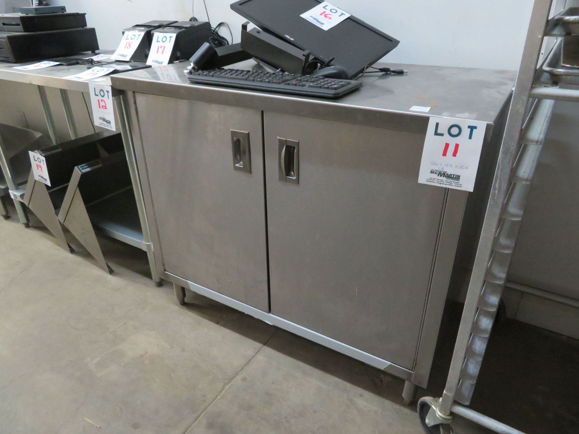 2 door stainless steel cabinet approx. 43"w x 23"d x 36"h