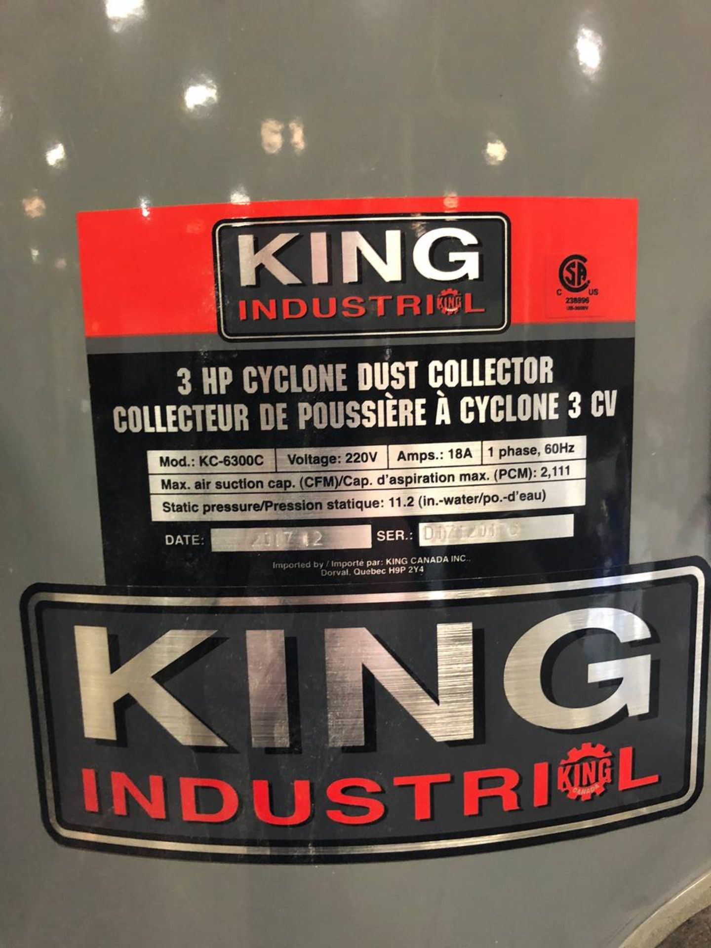 King Industrial KC-6300C Cyclone Dust Collector - Image 2 of 3