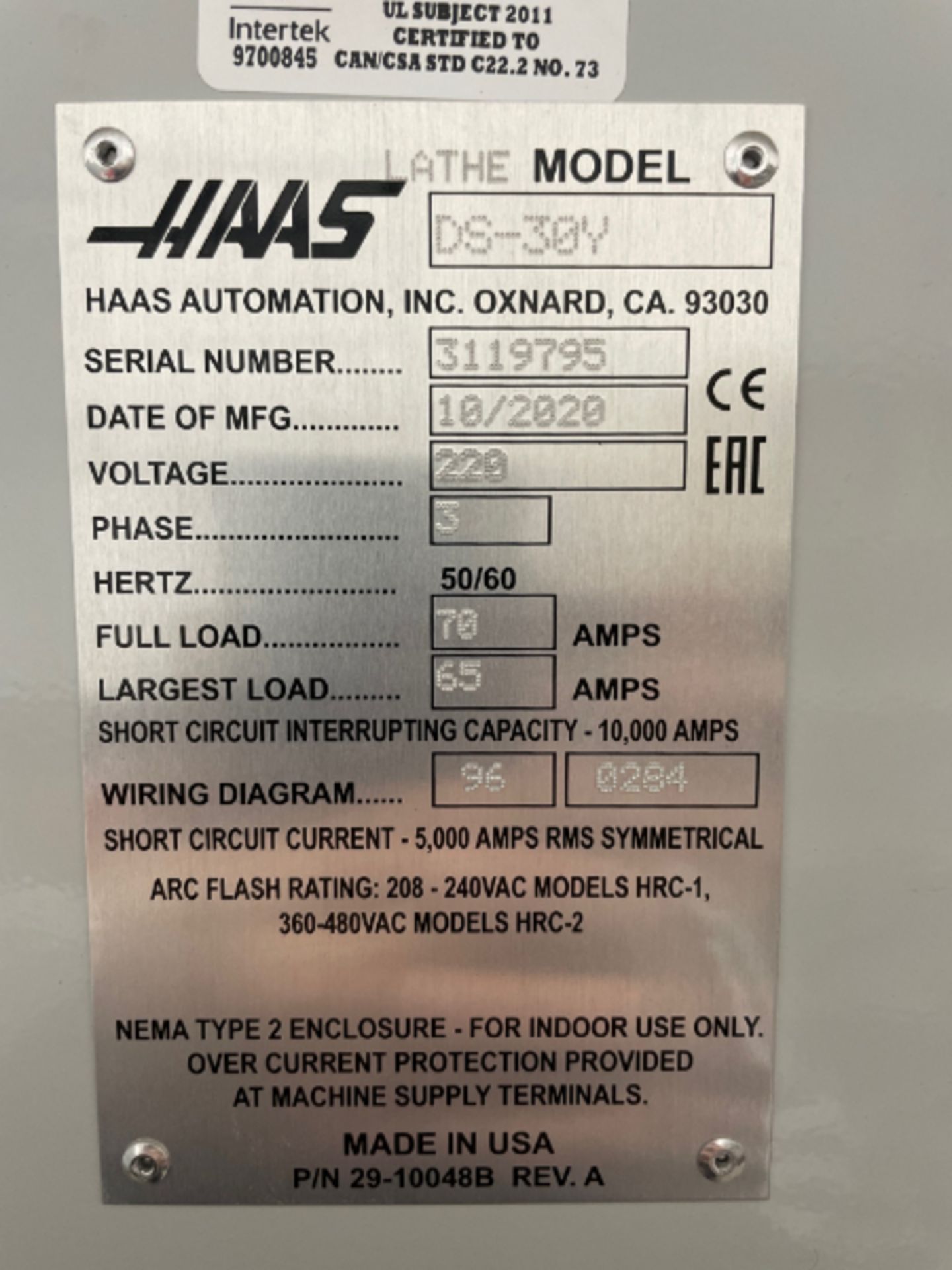 Haas DS30Y Dual Spindle 4-Axis CNC Lathe, 10” Chuck, 12.5” x 23”, 31” Swing, New 2020 - Image 10 of 10