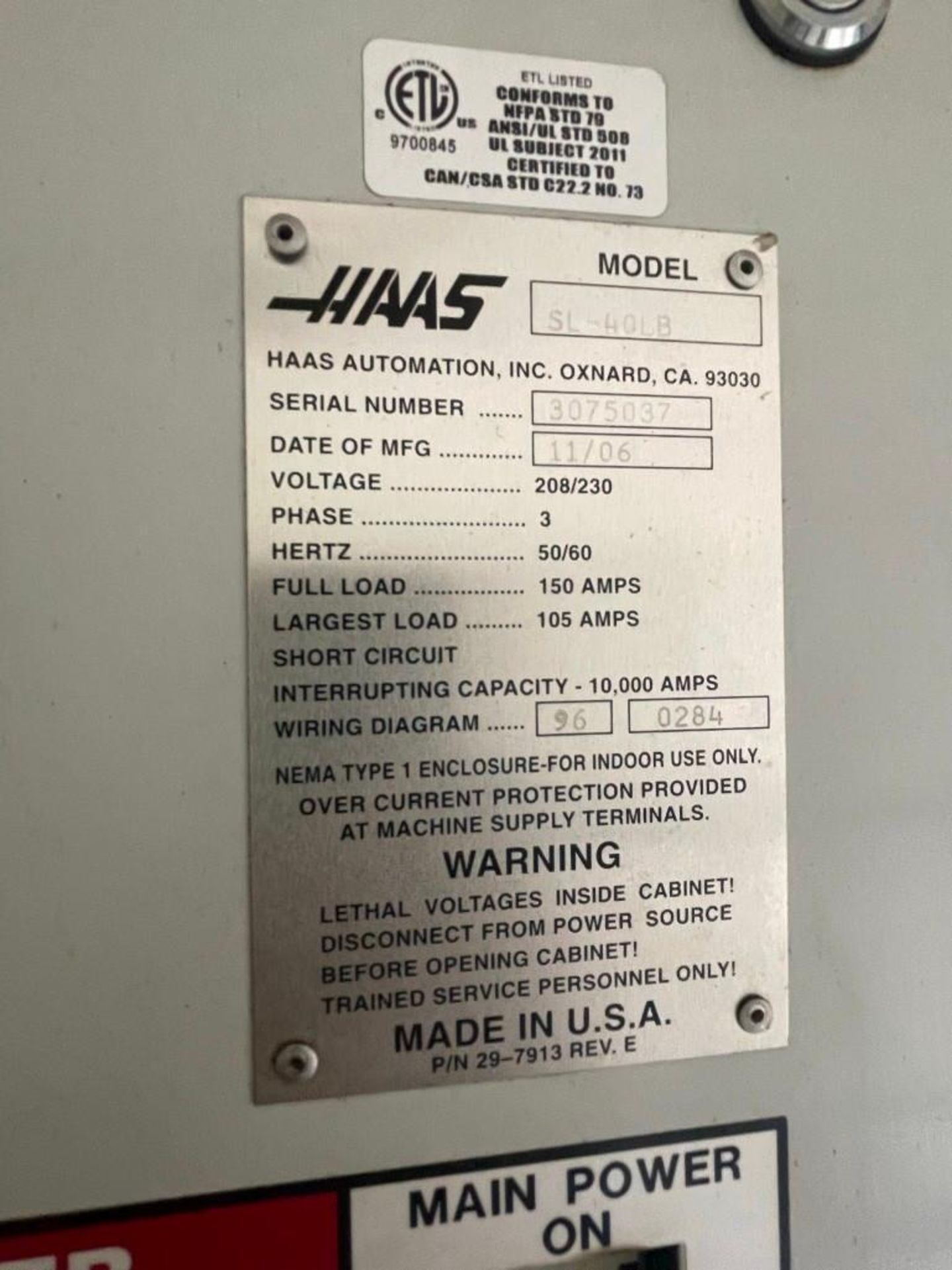 Haas SL-40BB, 6" Hole, Steady Rest, Tailstock, Chip Conveyor, s/n 3075037, New 2006 - Image 3 of 7