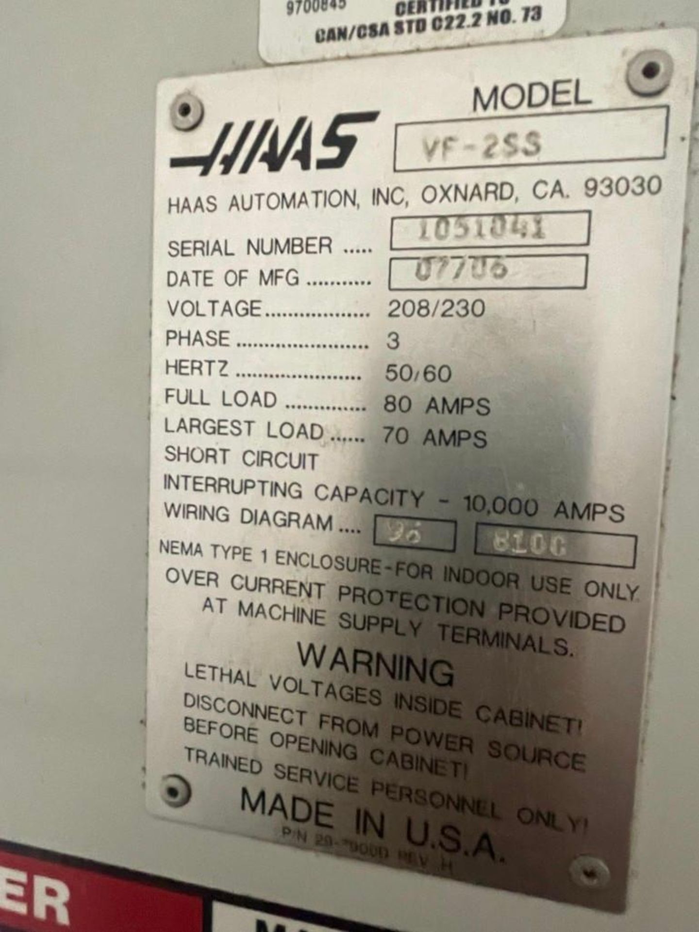 Haas Super VF-2 Vertical Machining Center, s/n 1051041, New 2006 - Image 6 of 6