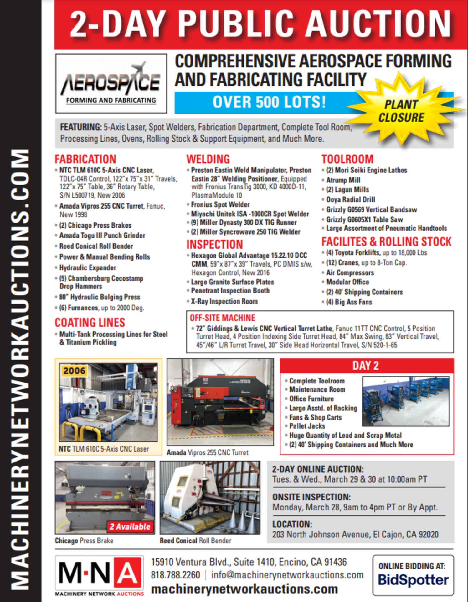 ** 2 DAY AUCTION ** Plant Closure: Comprehensive Aerospace Forming and Fabricating Facility