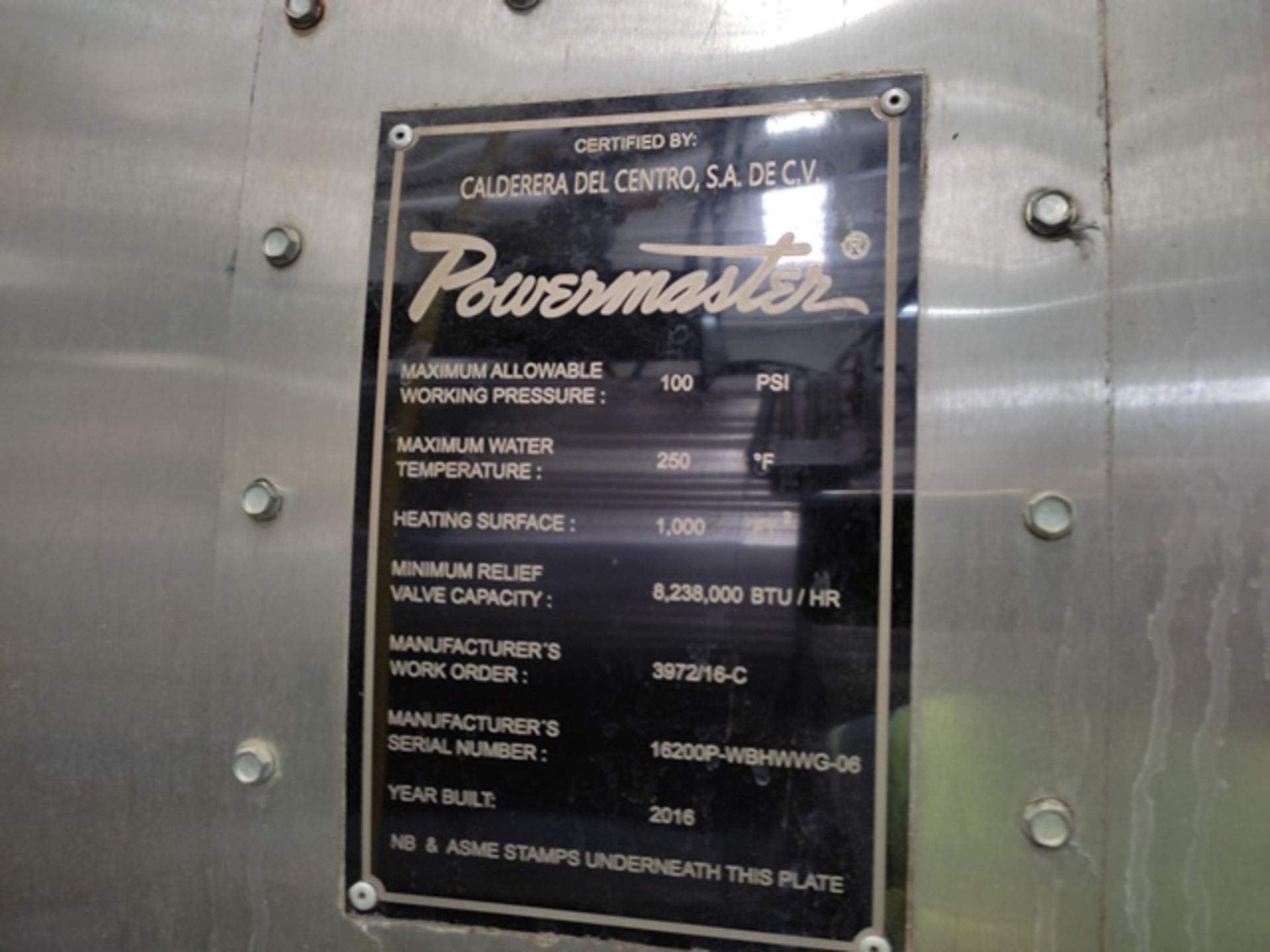 Powermaster WB-2A-3P-HW (FMG) 1'687,200 KCAL/H At 3.2 Kg/Cm2 Boiler; Year: 2016 - Image 10 of 15