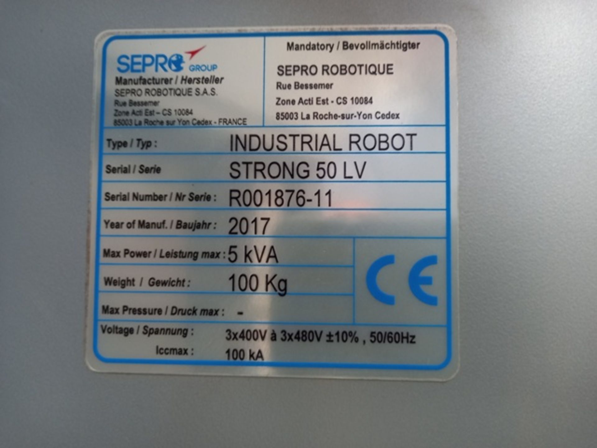 Sepro Strong 50-LV 40-35 Kg Full Servo Robot; Serial: R001876-11; Mfg Year: 2017 - Image 7 of 8