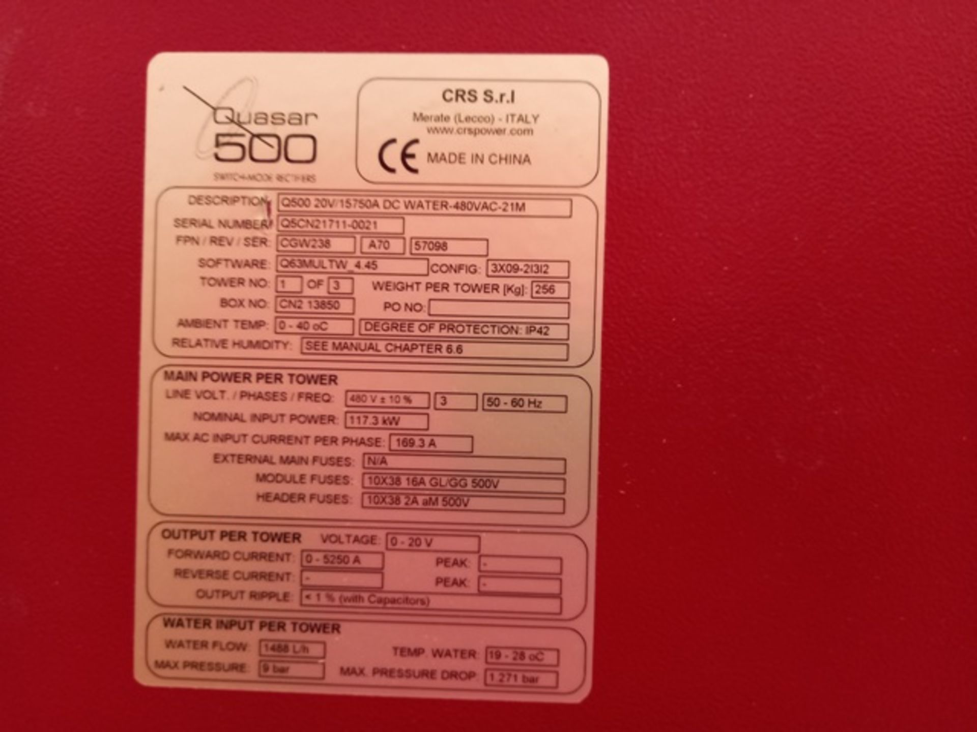 Rectifier System Consisting of: Falco Electronics Quasar 500 CGW238 Rectifier; 15,750 Amp - Image 9 of 11