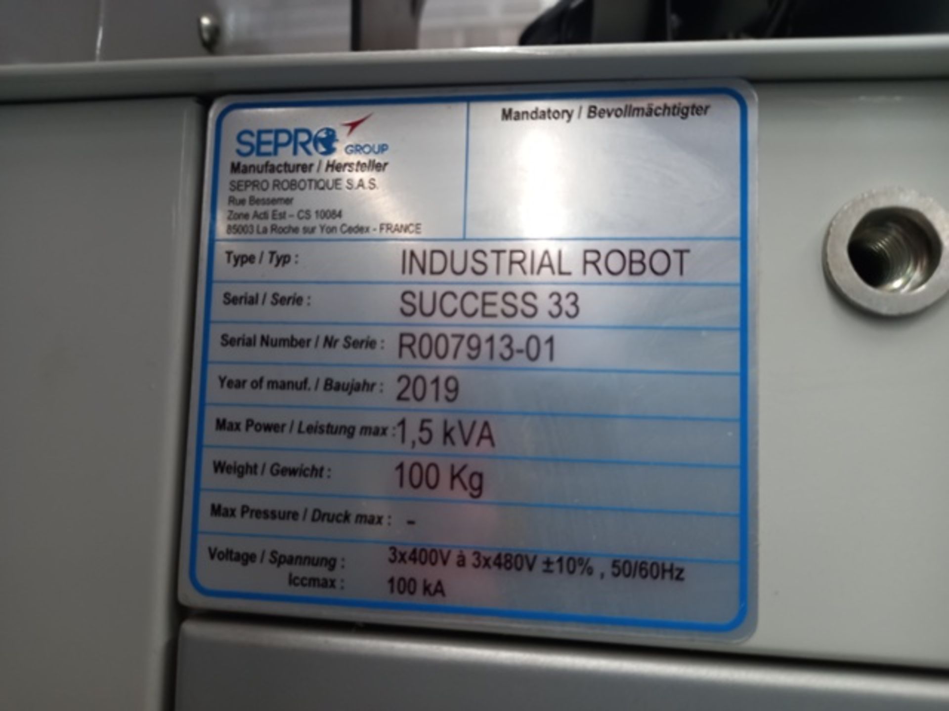 Sepro Success 33 Full Servo Robot; Serial: R007913-01; Mfg Year: 2019 - Image 7 of 8