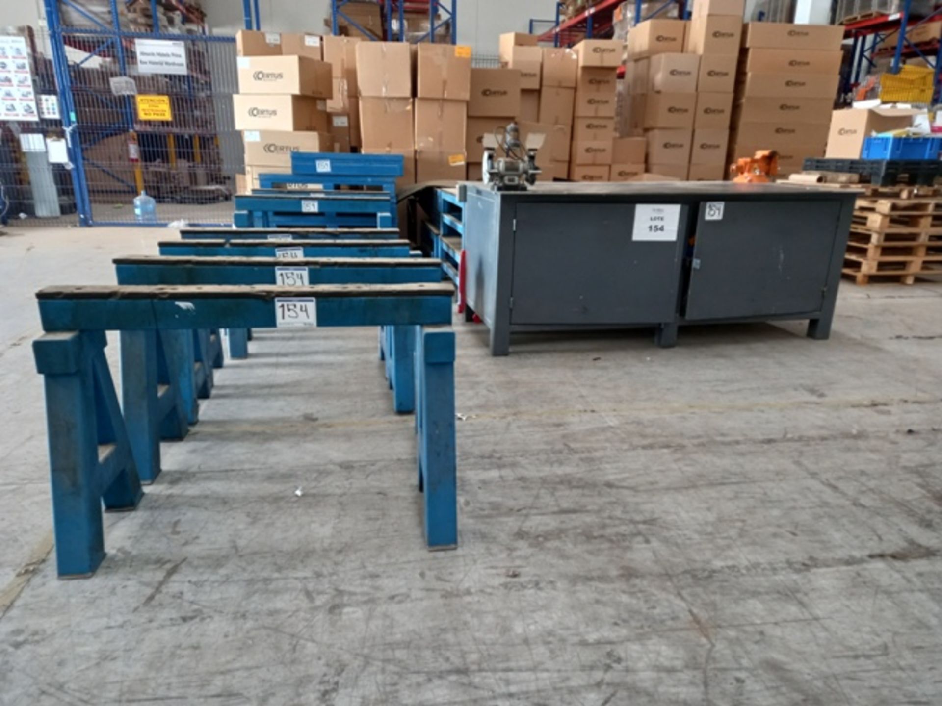 Work Tables and Misc. Tools Consisting of: (1) Industrial Work Table with Grinder, Press, Screws