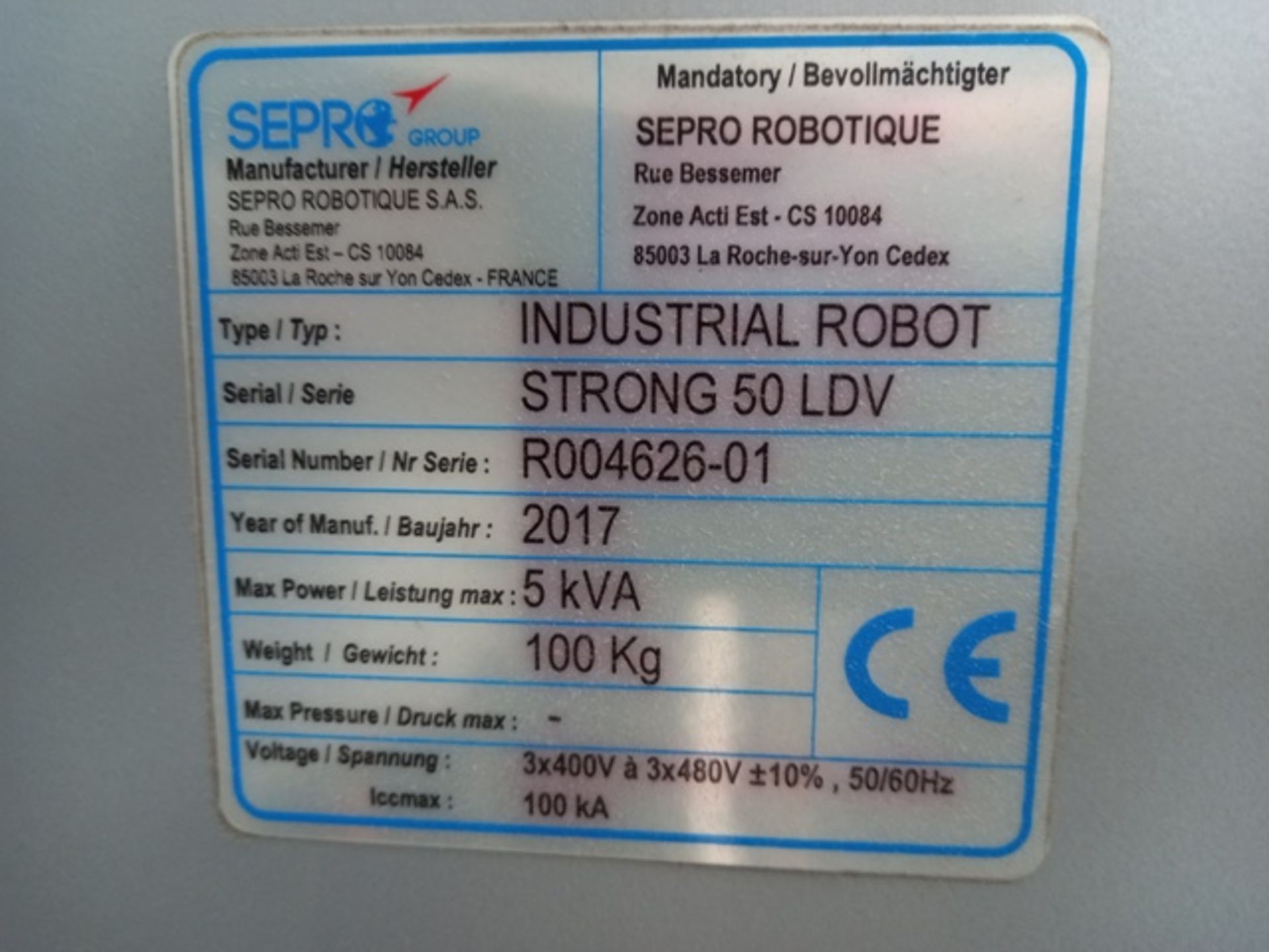 Sepro Strong 50-LDV 40-35 Kg Full Servo Robot; Serial: R004626-01; Mfg Year: 2017 - Image 8 of 9