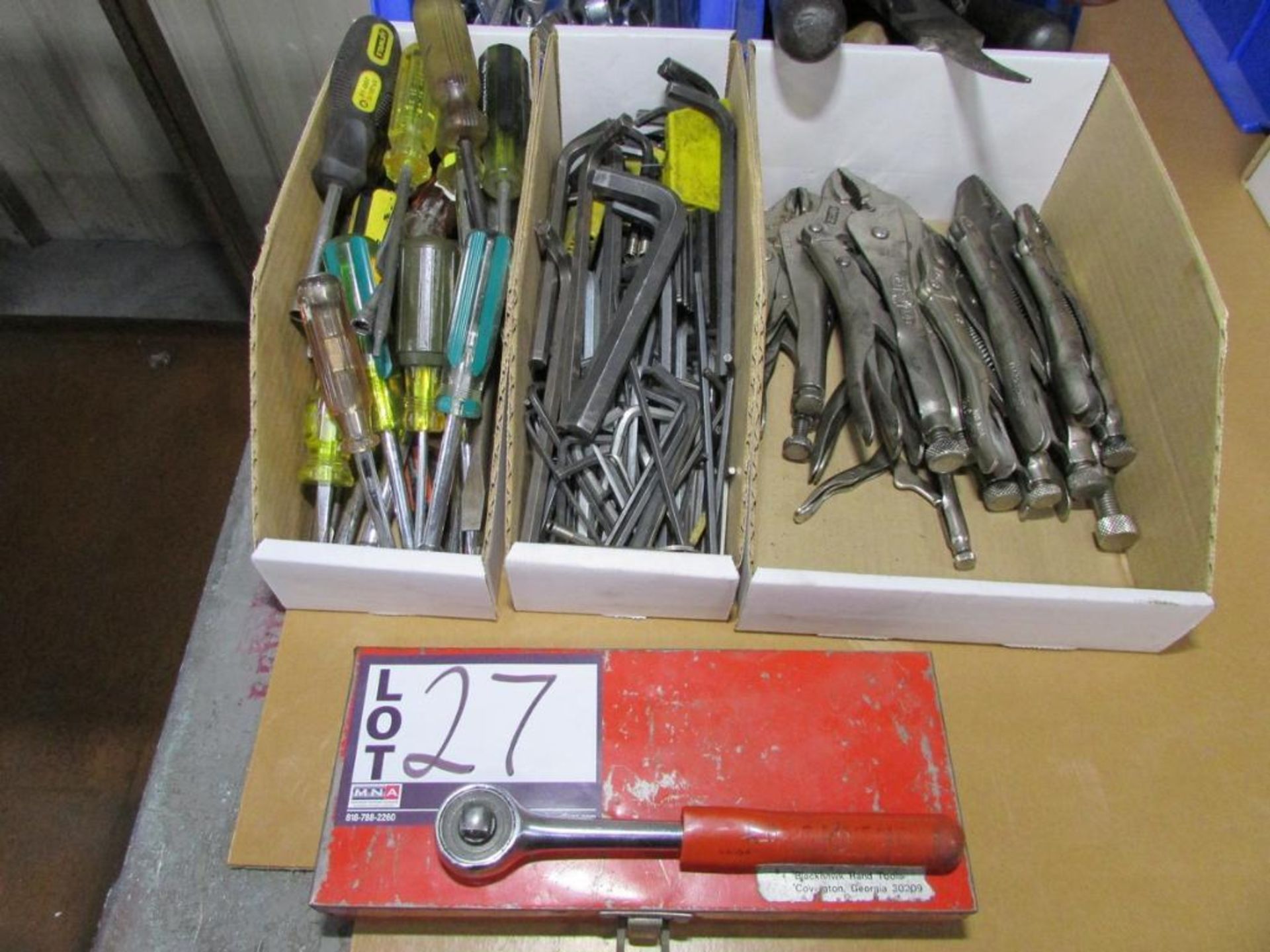 Assorted Hand Tools: Wrenches, Drivers, Files, Allen Wrenches, Ratchet, Vice Grips, and Socket Set - Image 3 of 4