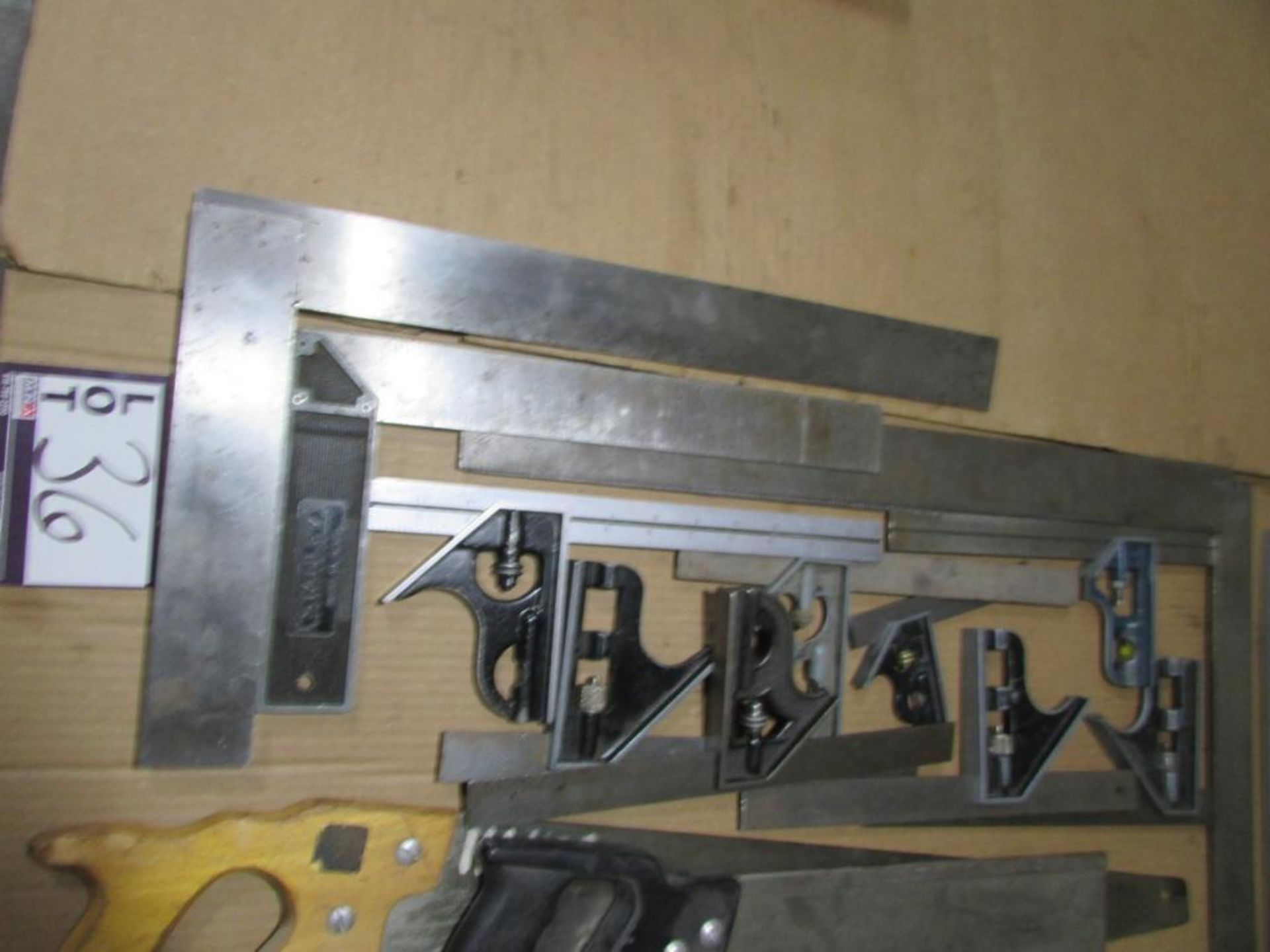 Assorted Hand Tools: Ruler, leveler, Squares, Saws, Compression tool, Adjustable Wrenches, and Pipe - Image 3 of 5