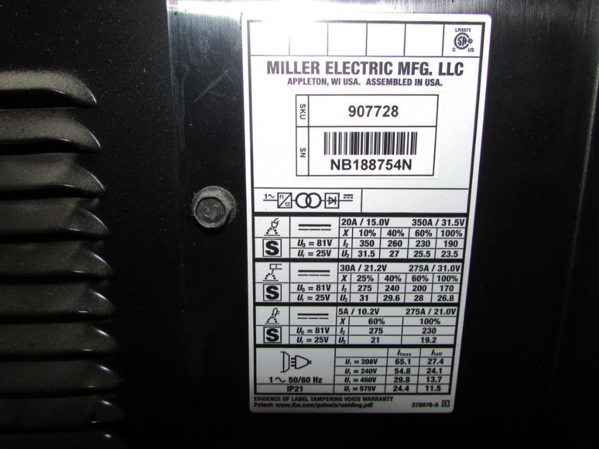 Miller Multimatic 255, Multi Process Welding Power Source, with Internal Wire Feeder, Welding Clamp, - Image 7 of 10