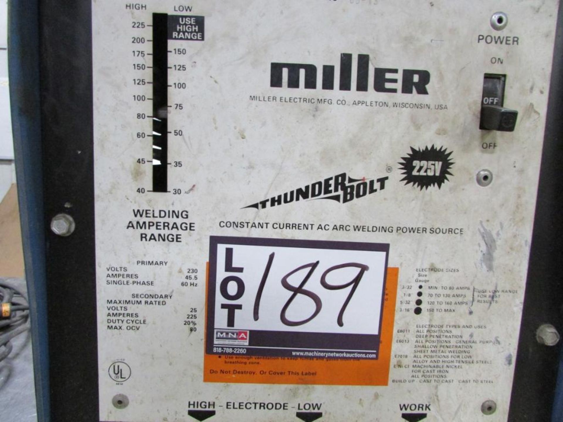 Miller Thuderbolt 225V CC AC Welding Power Source, with Electrode Holder - Image 4 of 4