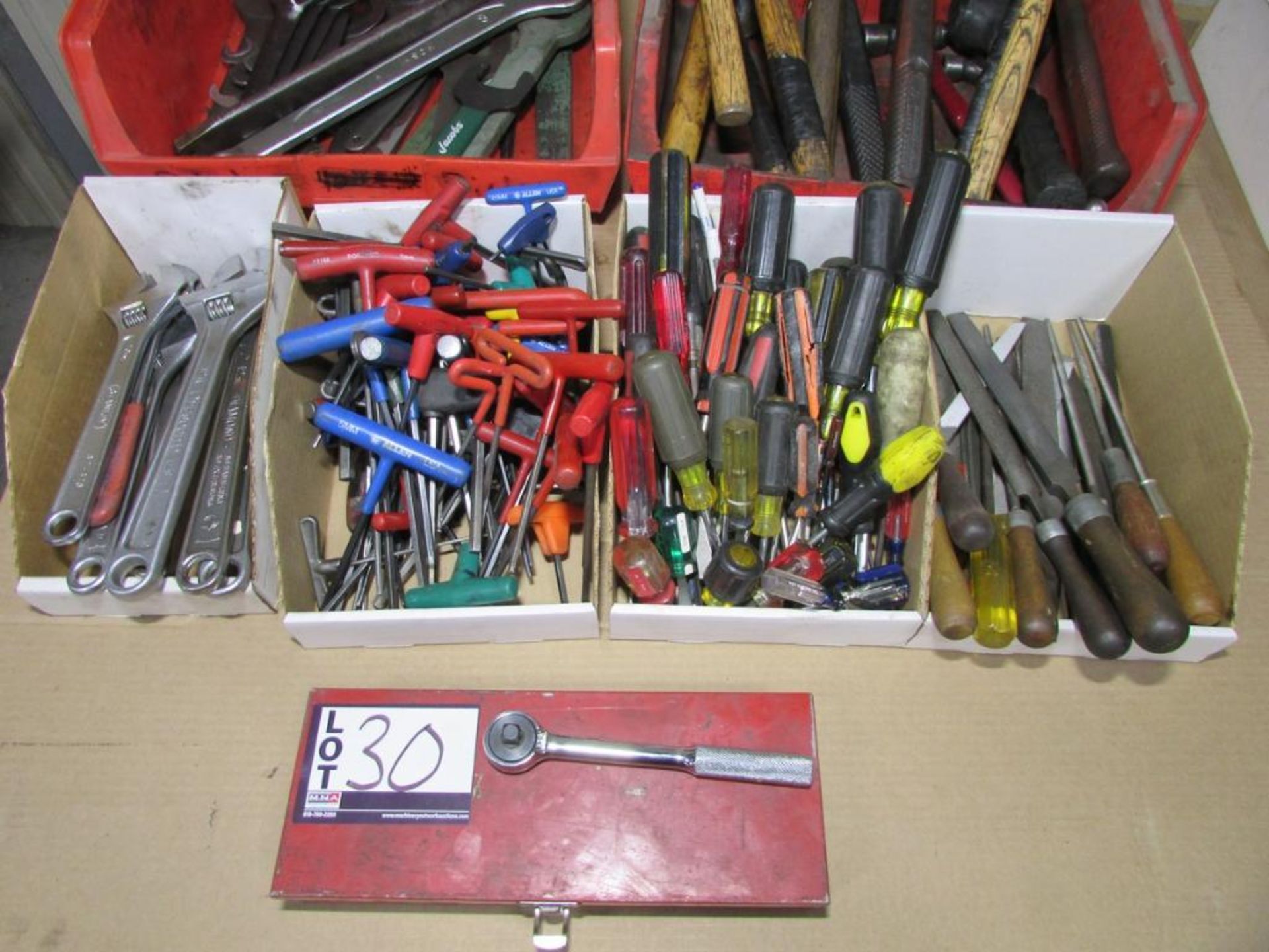 Assorted Hand Tools: Wrenches, Hammers, Files, Drivers, Allen Wrenches, Adjustable Wrenches, Ratchet - Image 3 of 4