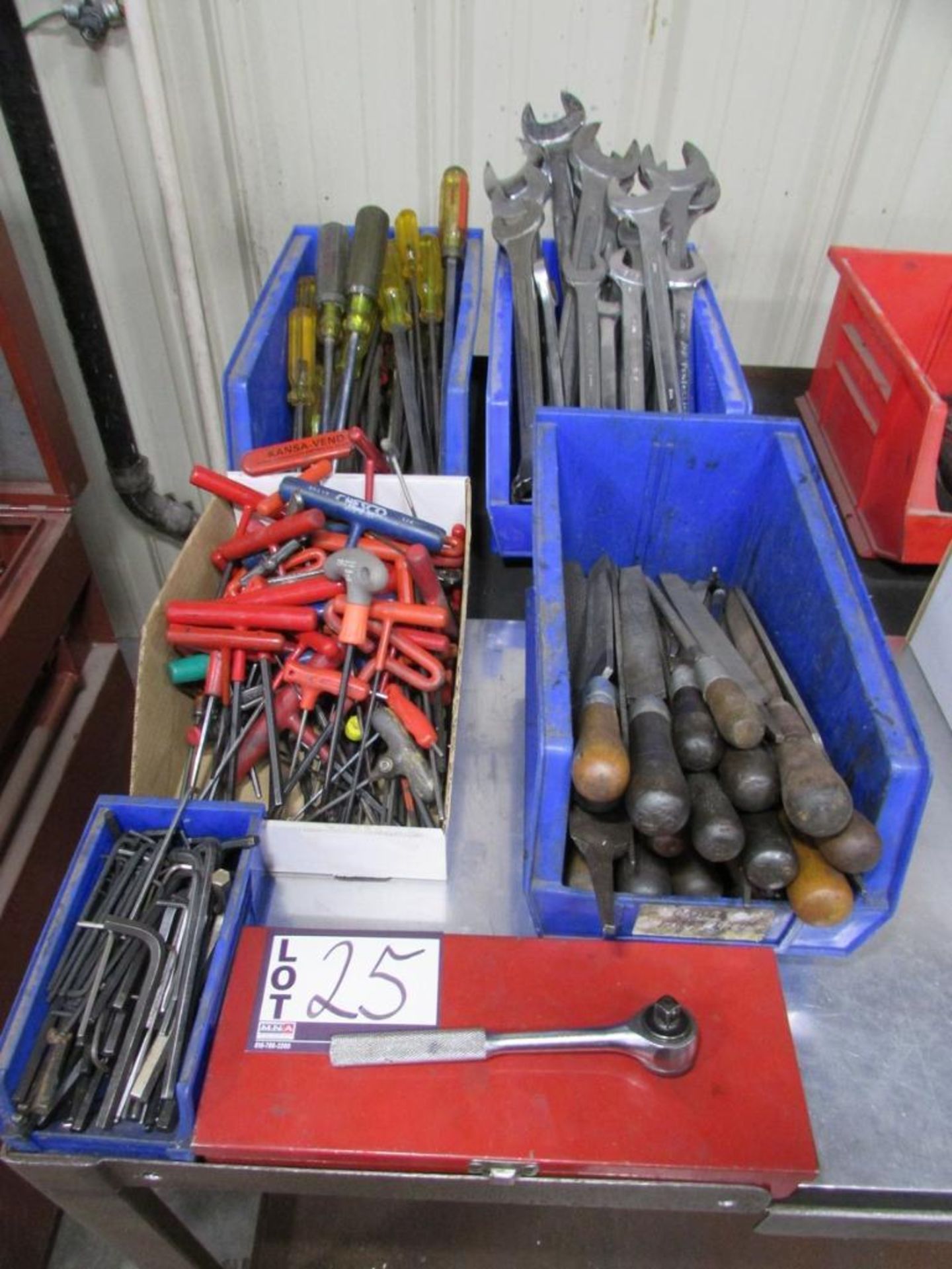Assorted Hand Tools: Wrenches, Drivers, Files, Allen Wrenches, Ratchet, and Socket Set