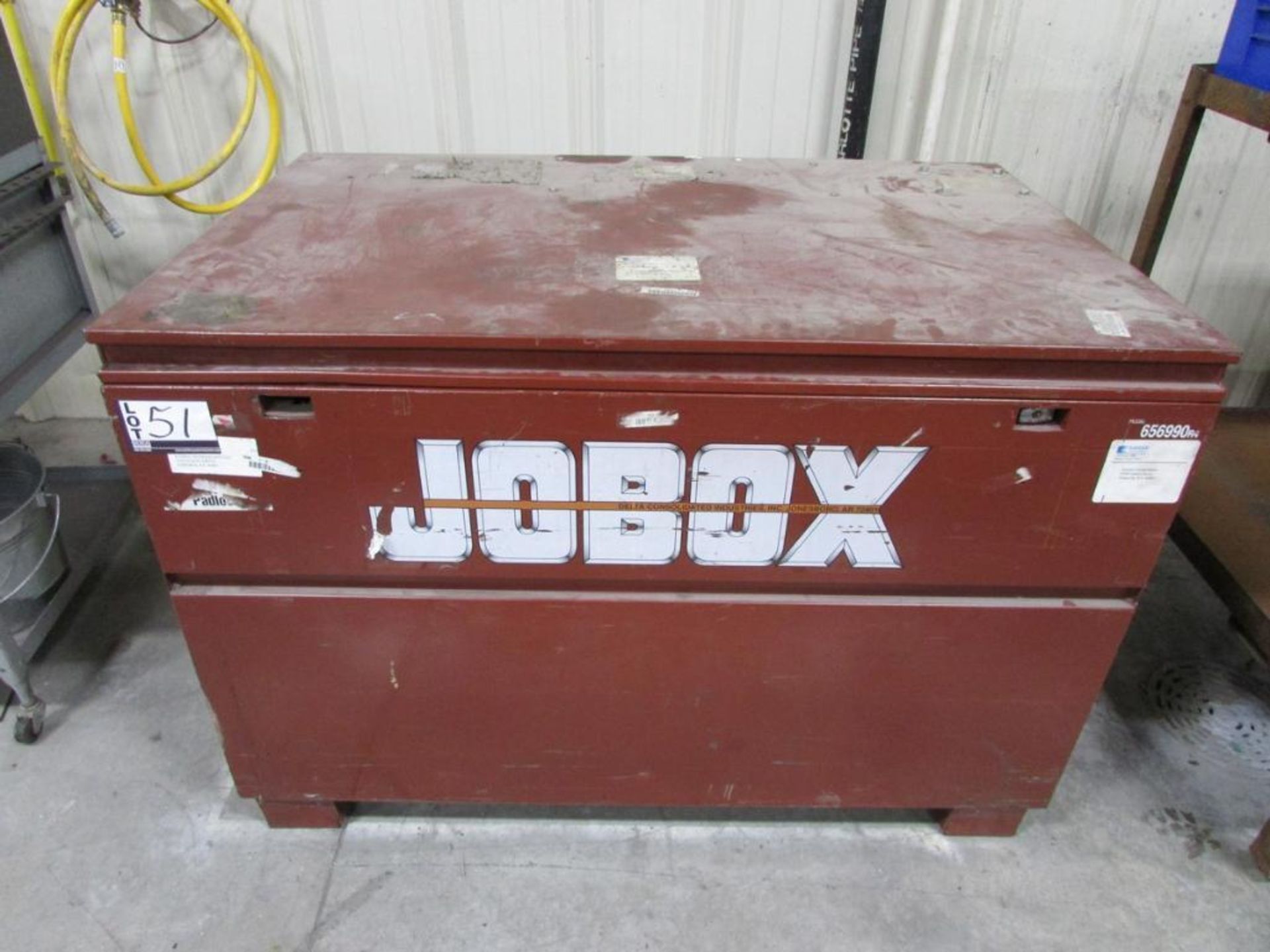 JOBOX Lockable Heavy Duty Steel Storage Chest 48" x 30" x 30" with Assorted Contents