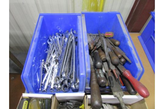 Assorted Hand Tools: Wrenches, Drivers, Files, Allen Wrenches, Ratchet, Vice Grips, and Socket Set - Image 2 of 4