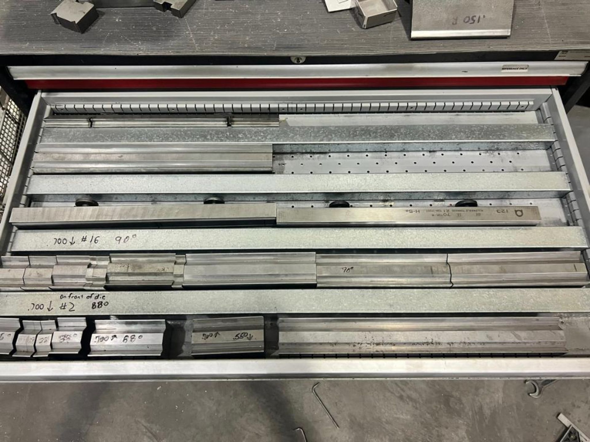 Lot of Assorted Press Brake Tooling On Racks and Cabinet - Image 14 of 15