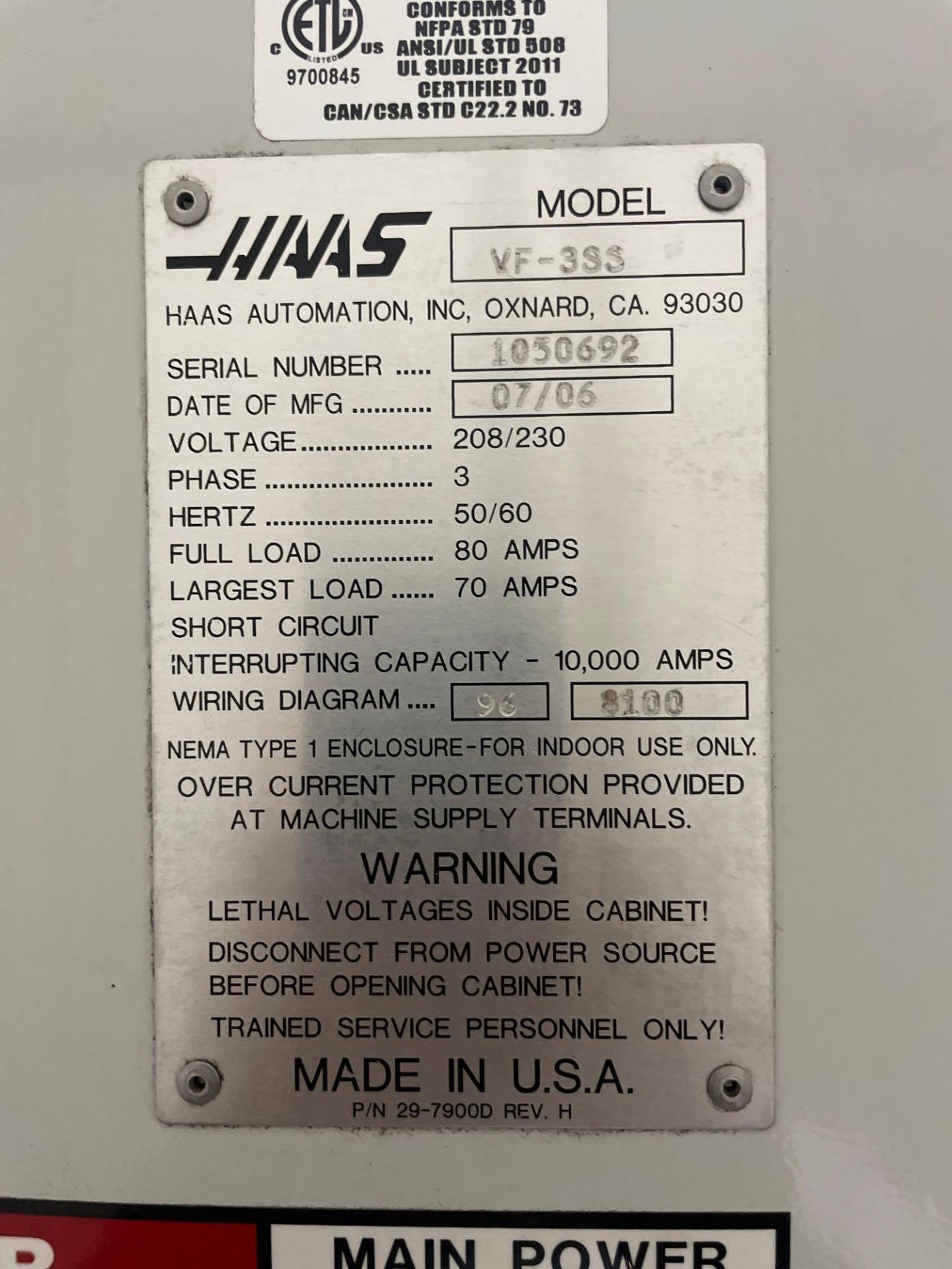 Haas VF-3SS, 40” x 24” x 25” Travels, CAT 40, 24+1 SMTC, 12k RPM, HSTC, New 2006 - Image 7 of 9