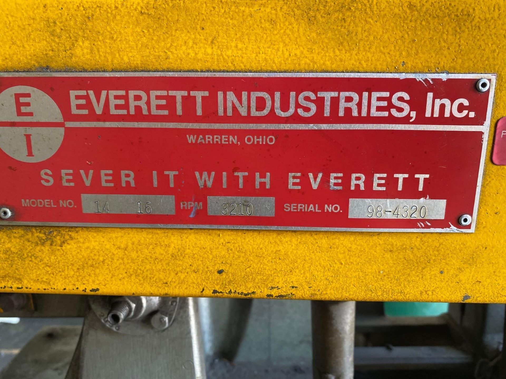 Everett Industries 14-16 14” Cold Saw, s/n 98-4320 - Image 4 of 4