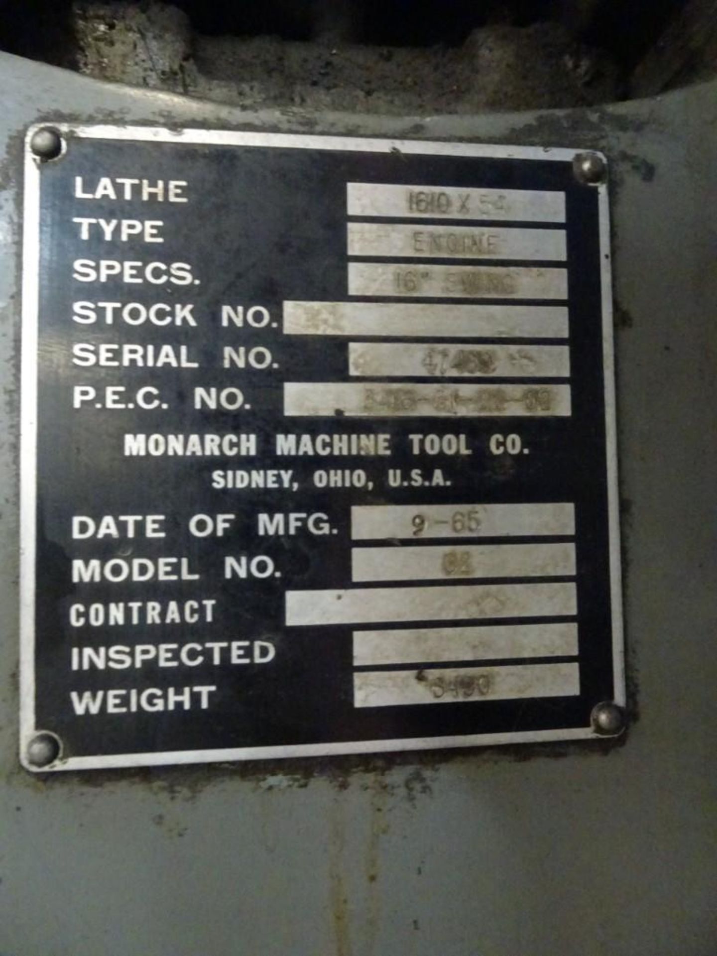 Monarch Lathe, Actual Swing 16", s/n 47469 - Image 3 of 4