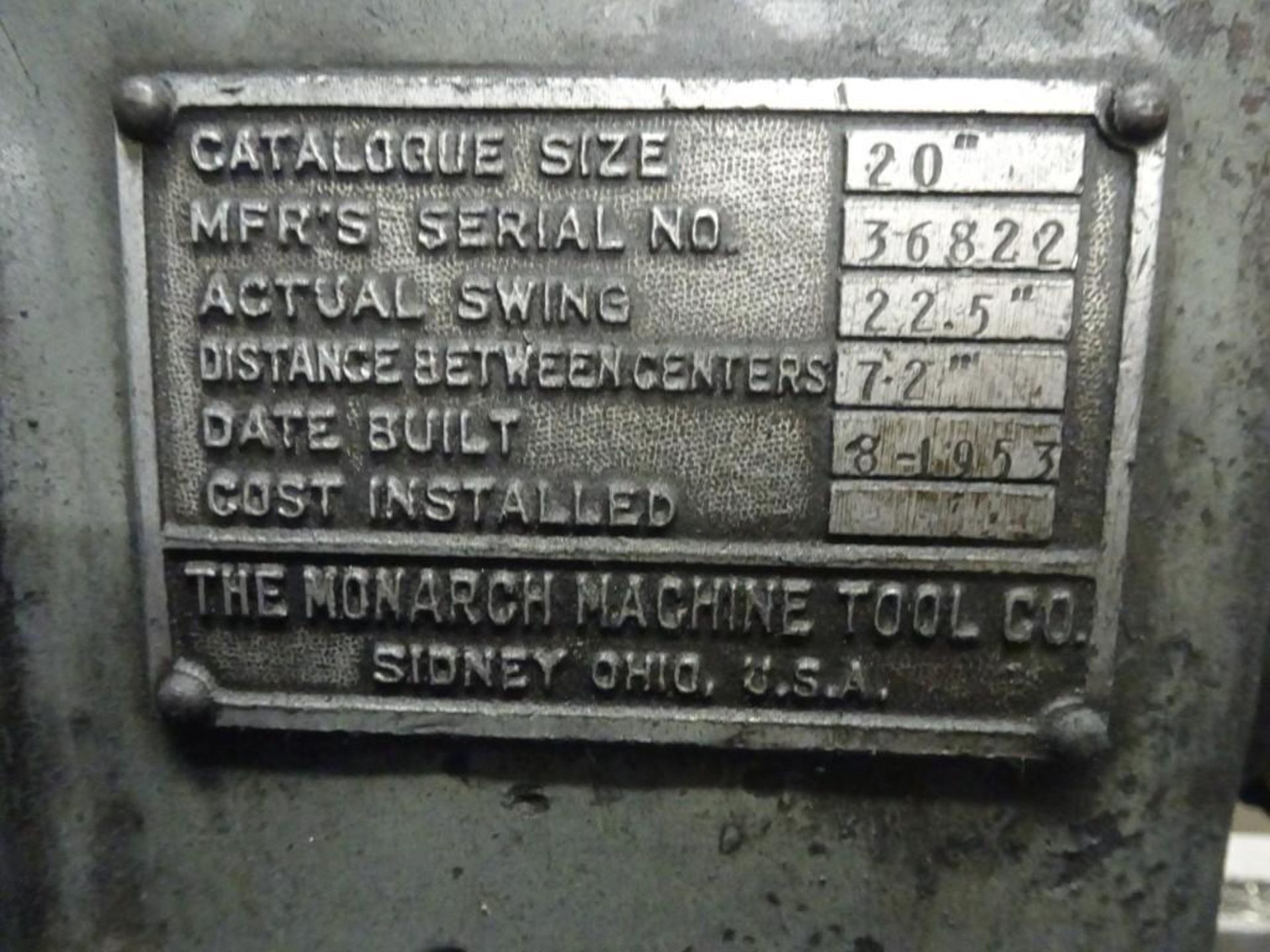 Monarch 20" Lathe, Actual Swing 22.5", Distance Between Centers 72" - Image 3 of 4