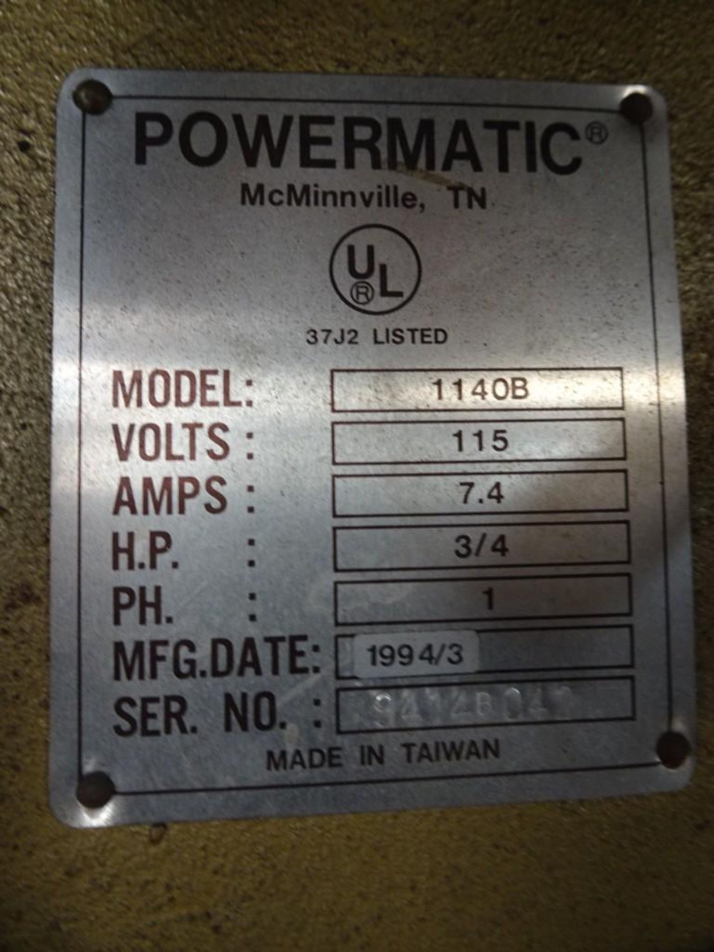 Powermatic 1140B 3/4 HP Drill Press 115 v, 7.4 AMPS, 1 ph, s/n 9414B042 - Image 2 of 3