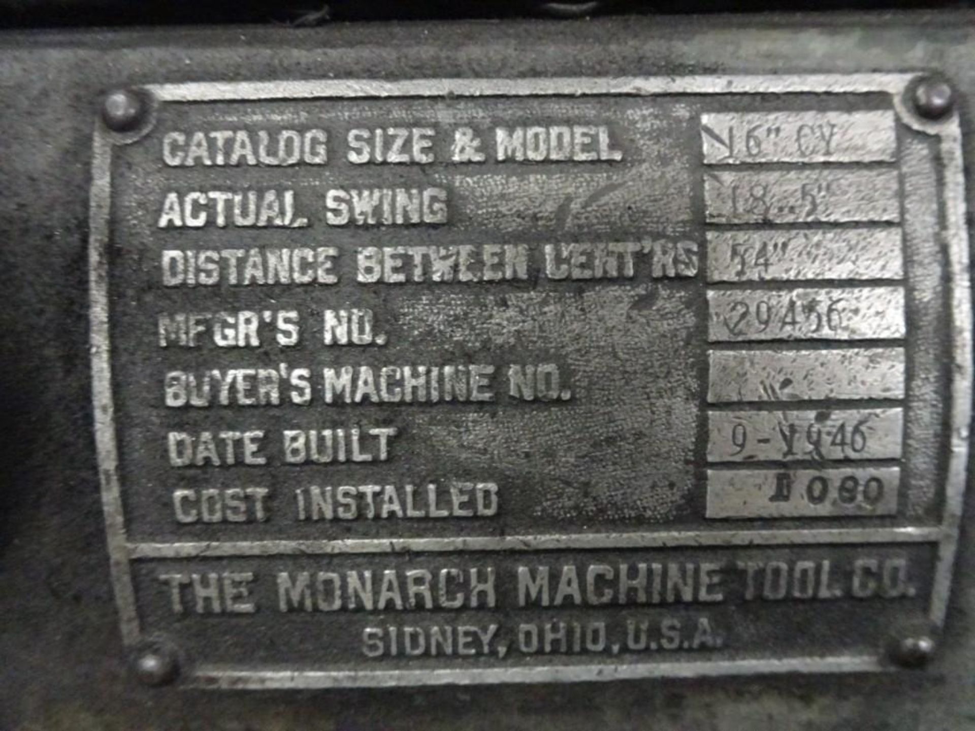 Monarch 16" Lathe, Actual Swing 18.5", Distance Between Centers 54" - Image 4 of 5