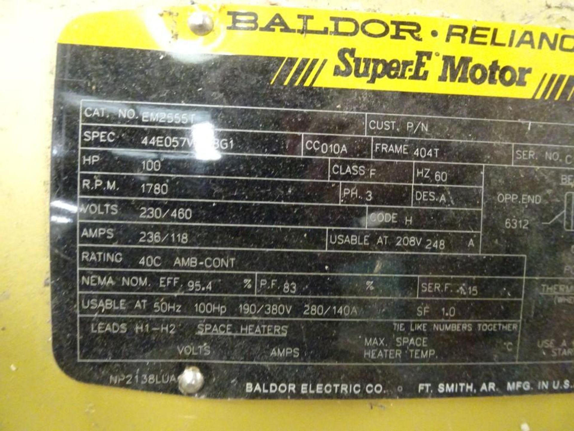 Baldor EM2555T 100 HP Motor 1780 RPM, 460 v, 3 ph, 60 Hz, s/n Z0912081046 - Image 3 of 3