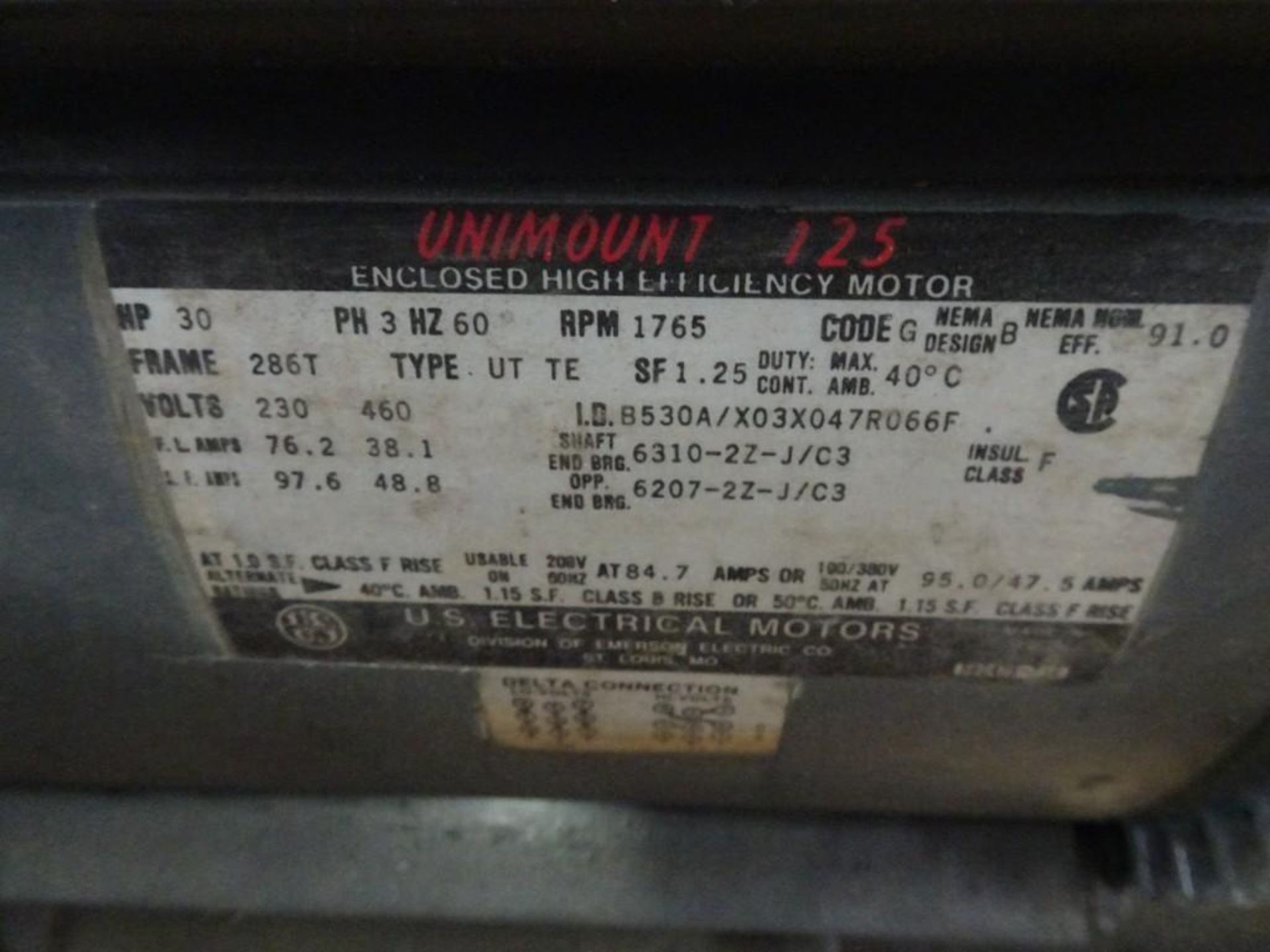 General Electric 3K443B3209 200 HP Motor 1783 RPM, 460 v, 3 ph, 60 Hz w/ US Electrical m# Unimount - Image 4 of 4