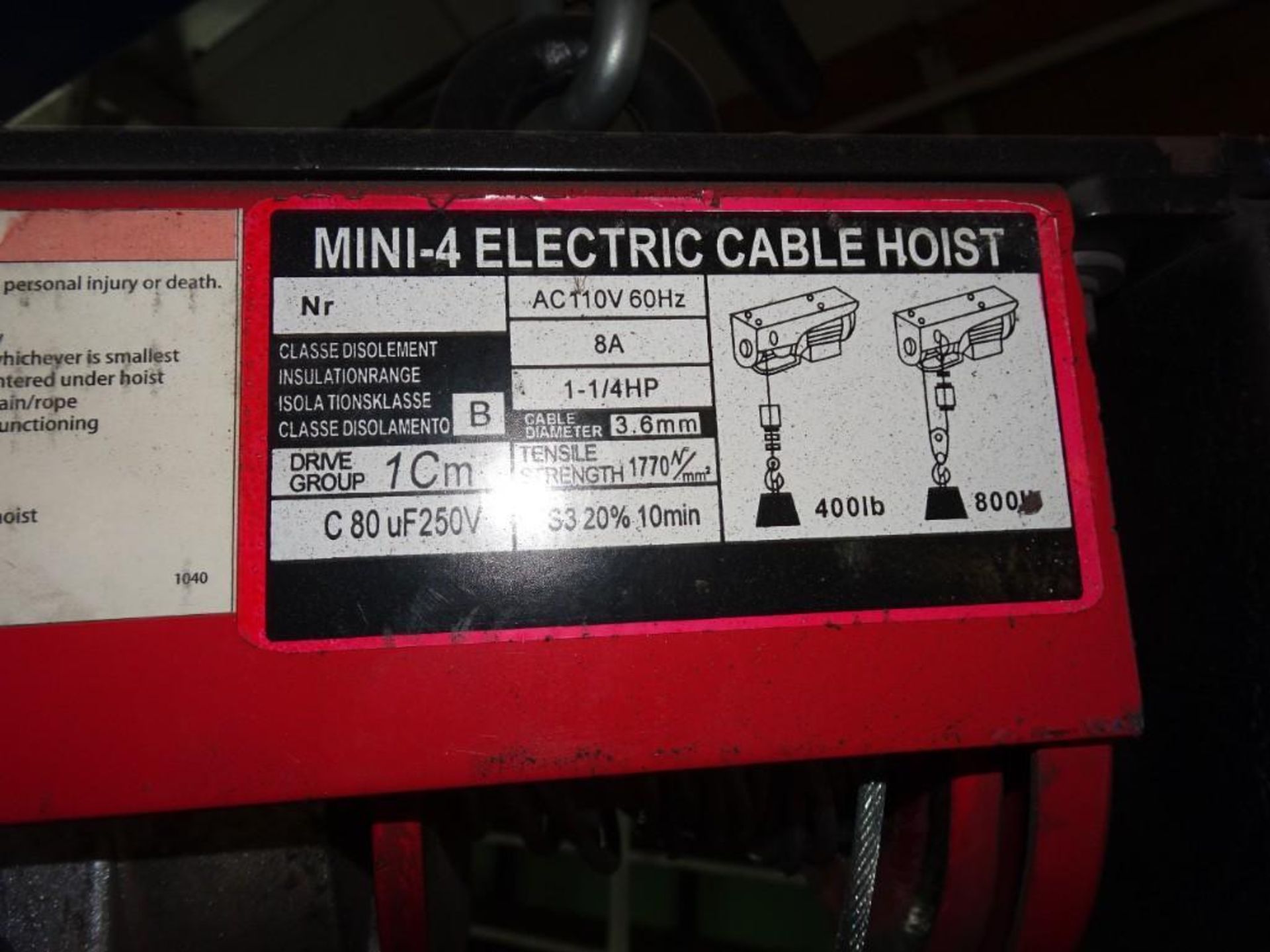 Vestil Mini-4 1000 lb Capacity Beam w/ 400 lb Capacity Electric Cable Hoist - Image 3 of 4