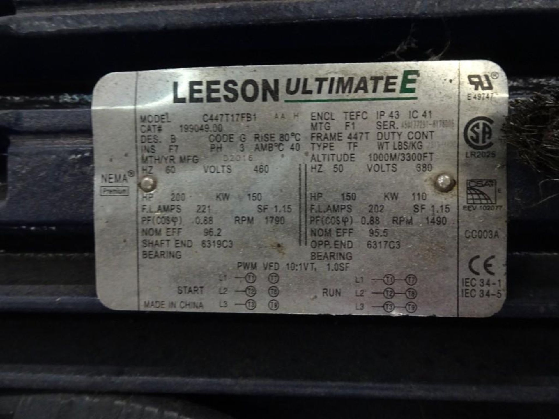 Leeson Ultimate C447T17FB1 200 HP Motor 1790 RPM, 460 v, 3 ph, 60 Hz - Image 3 of 3