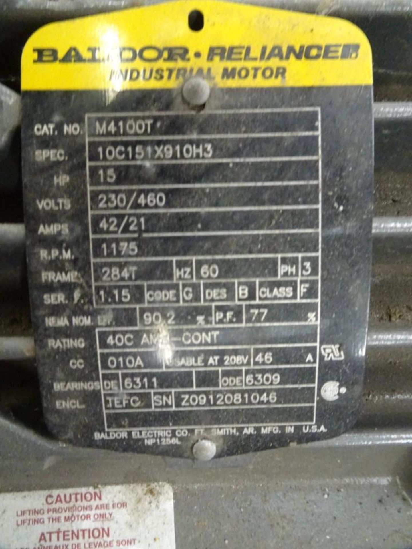 Baldor M4100T 15 HP Motor 1175 RPM, 460 v, 3 ph, 60 Hz w/ Lincoln m# SD2840TSC61Y 40 HP Motor - Image 3 of 4