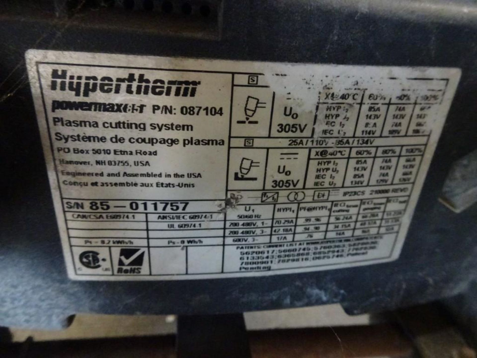 Hypertherm Powermax 85 Plasma Cutter 85 AMPS, 134 v - Image 3 of 4