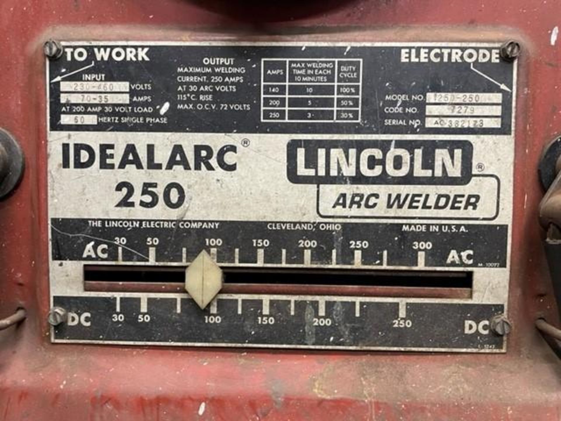 Lincoln Idealarc 250 Arc Welder - Image 2 of 2