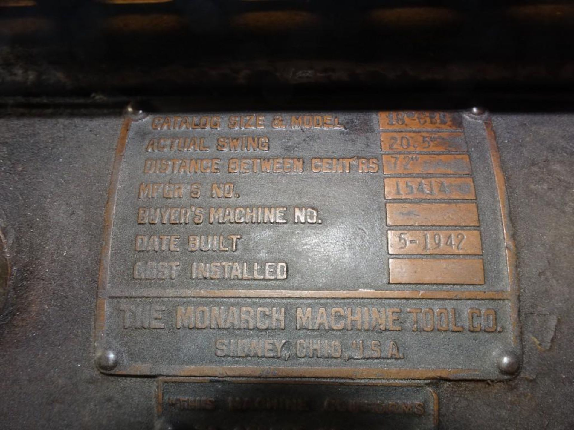 Monarch 18" Lathe, Actual Swing 20.5", Distance Between Centers 72" - Image 4 of 6