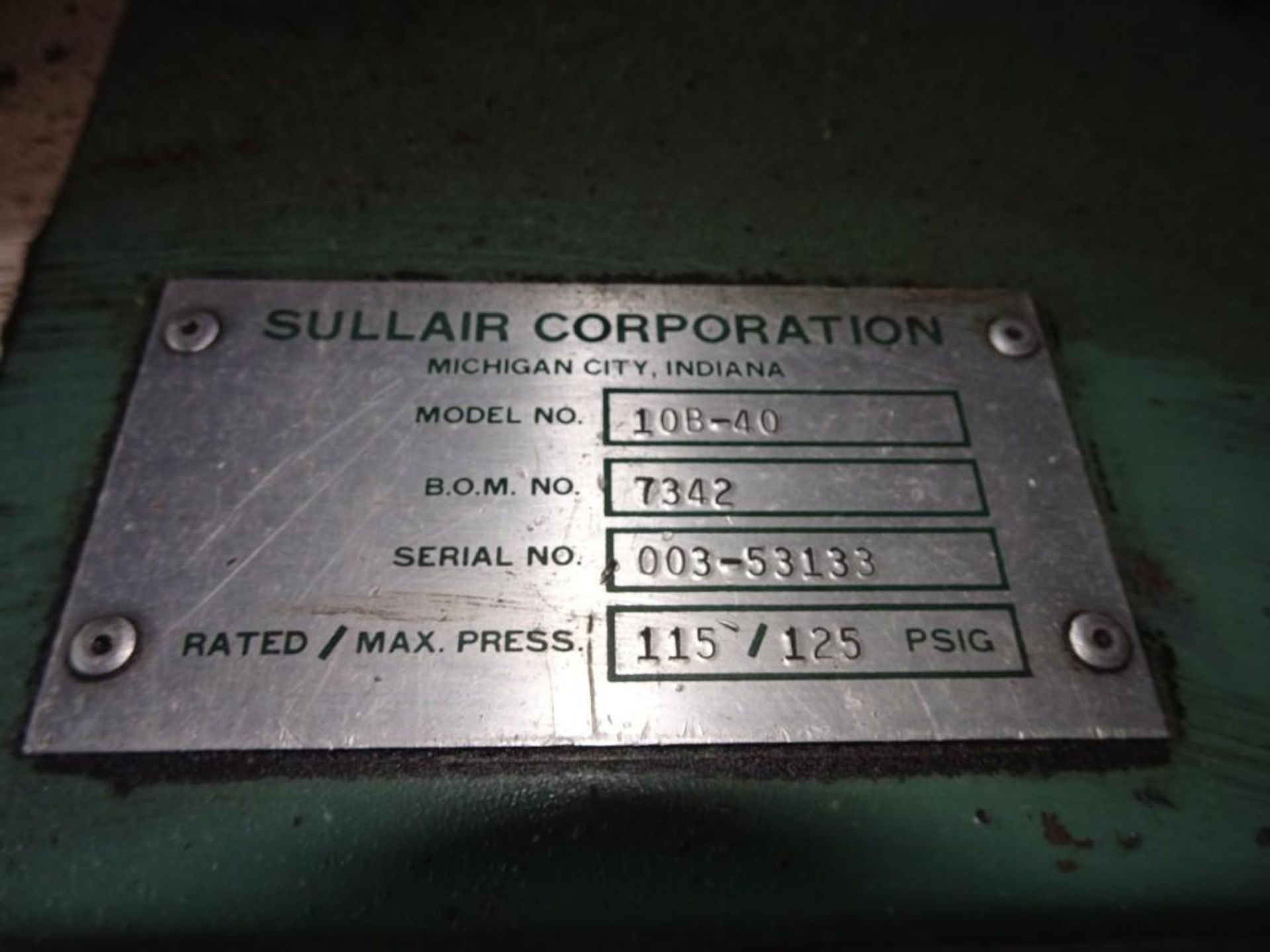 Sullair 10B-40 Air Compressor 115/125 PSIG - Image 2 of 3