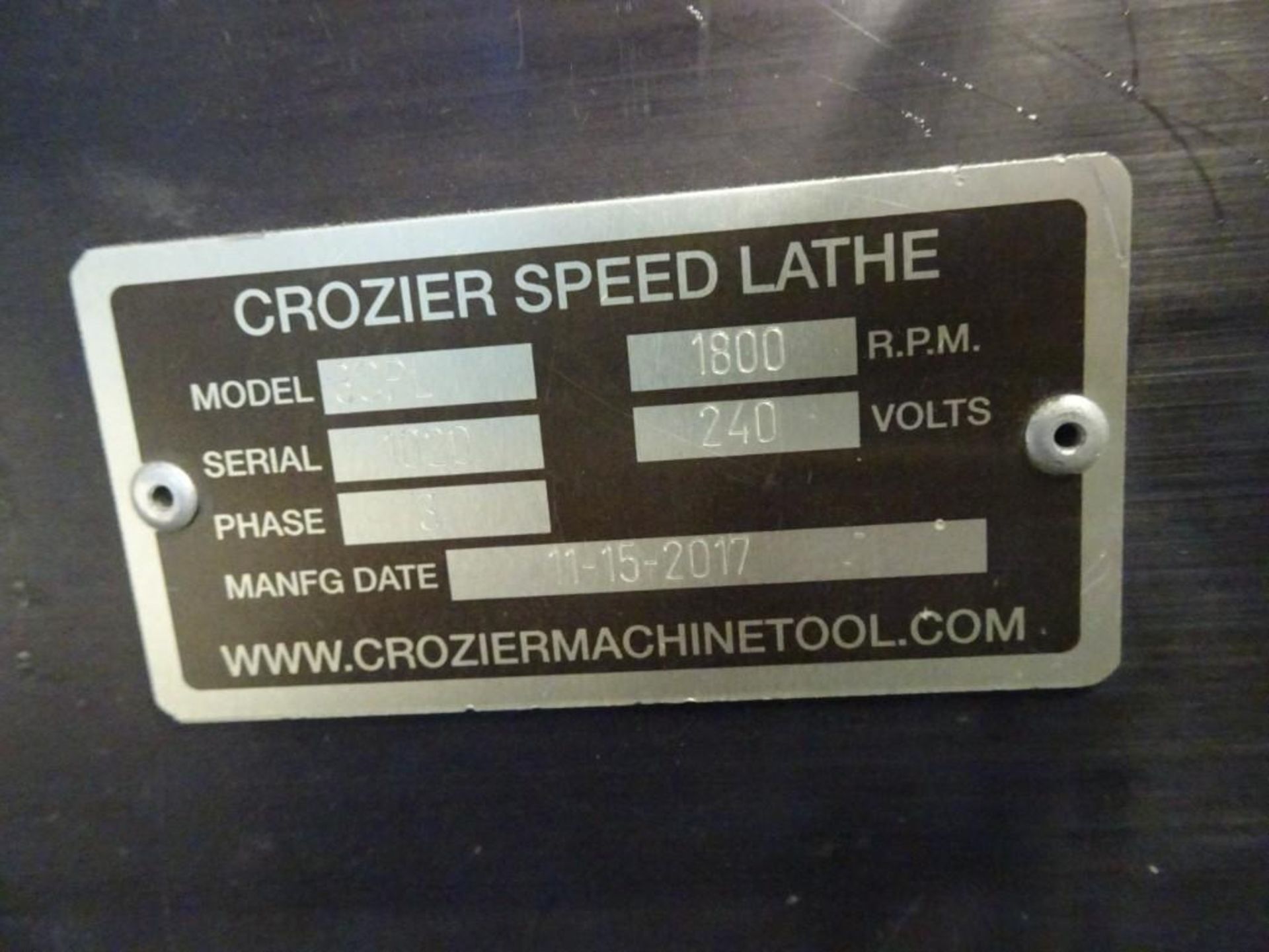 Crozier 3CPL Speed Lathe 1800 RPM, 3 ph, 240 v, s/n 1020 - Image 2 of 3