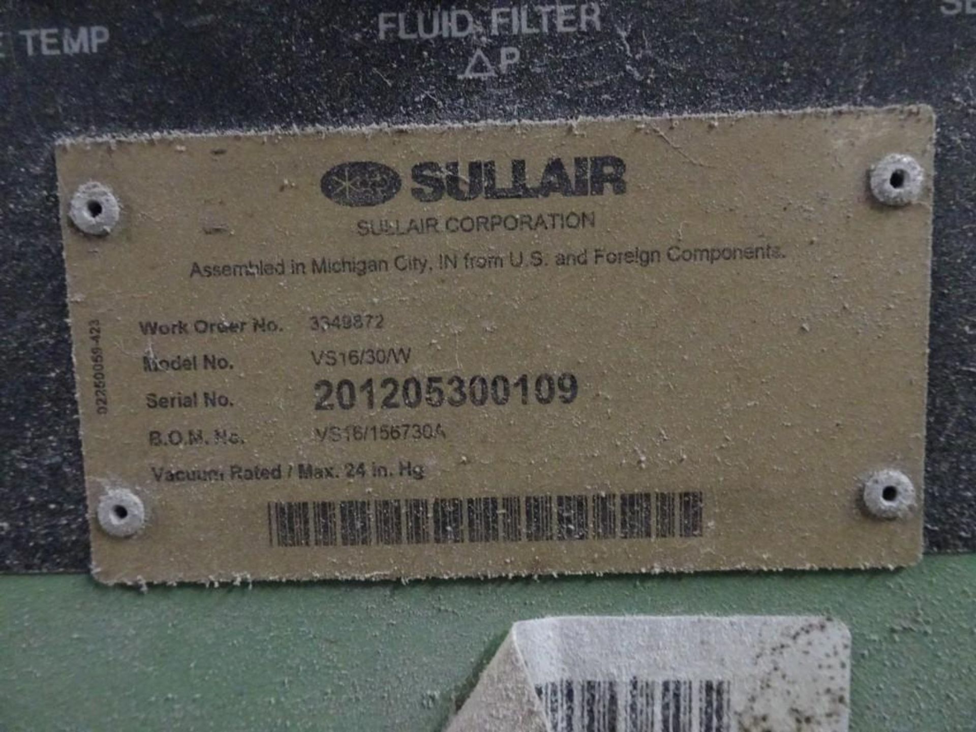 Sullair VS-16 20 HP Vacuum Pump, s/n 201205300109 - Image 2 of 2