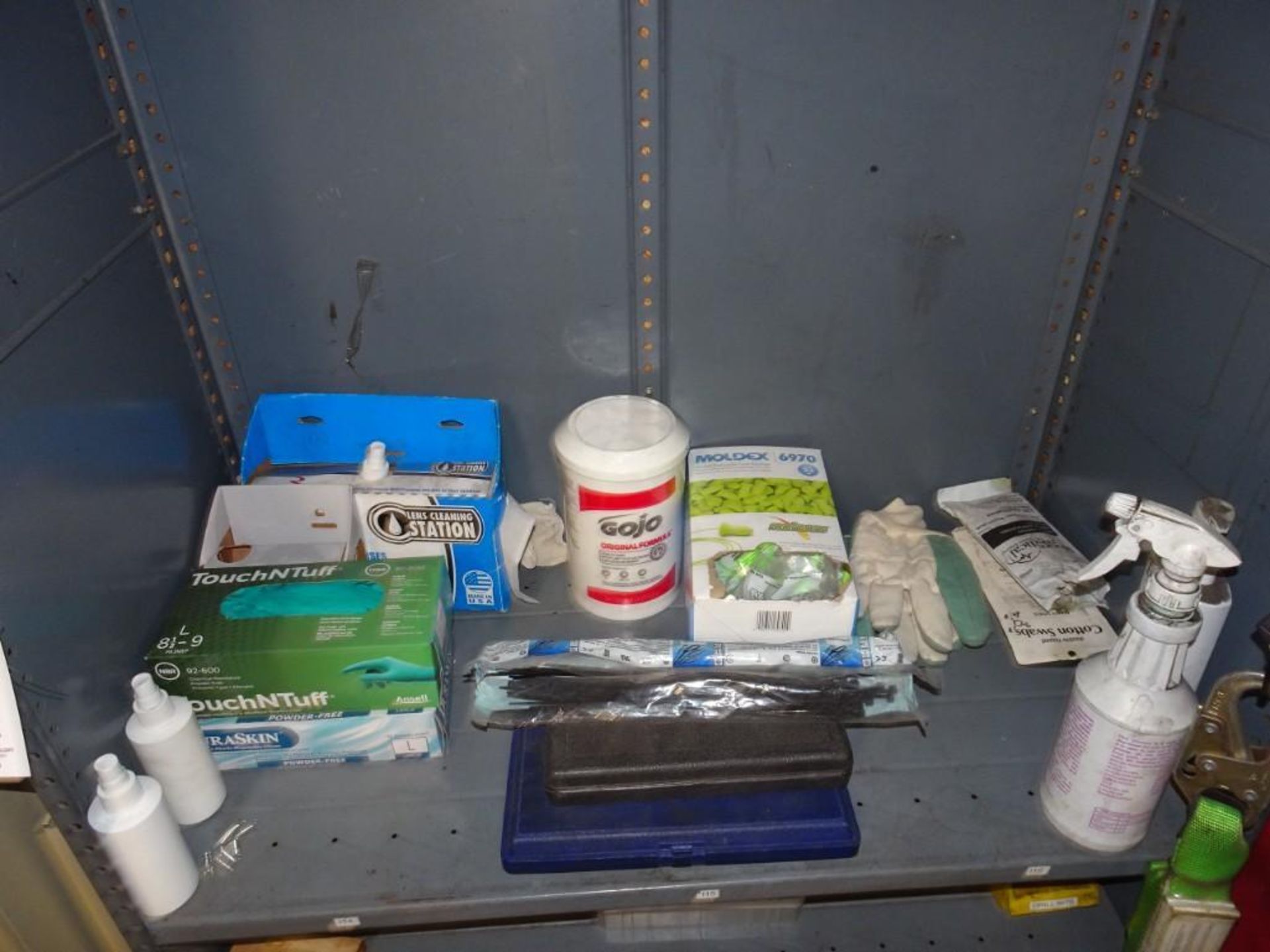 (2) Steel Shelving Units w/ Contents Consisting of: Ear Plugs, Hand Cleaner, Drummel Kit, and more - Image 2 of 4