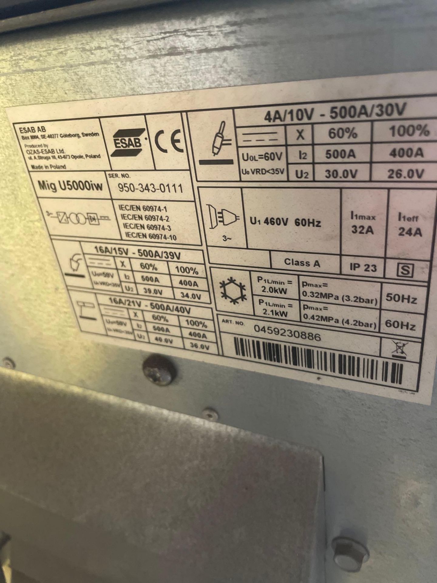 ESAB MIG U5000i Welder w/ wire Feed Cell - Image 6 of 6