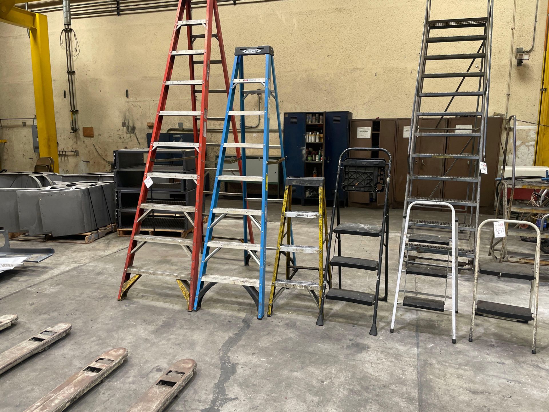 10' Werner Ladder, 8' Werner Ladder, 4' Louisville Ladder, & (3) Step Ladders