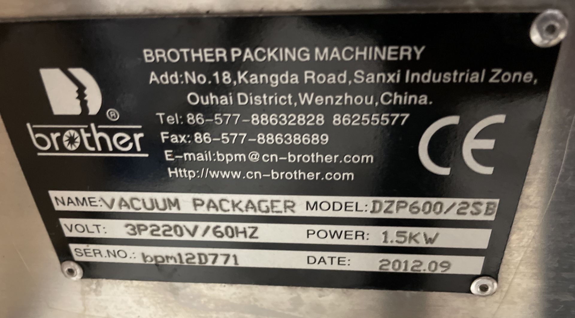 Brother Mdl. CZP600/2SB Vacuum Packaging Machine - Image 3 of 5