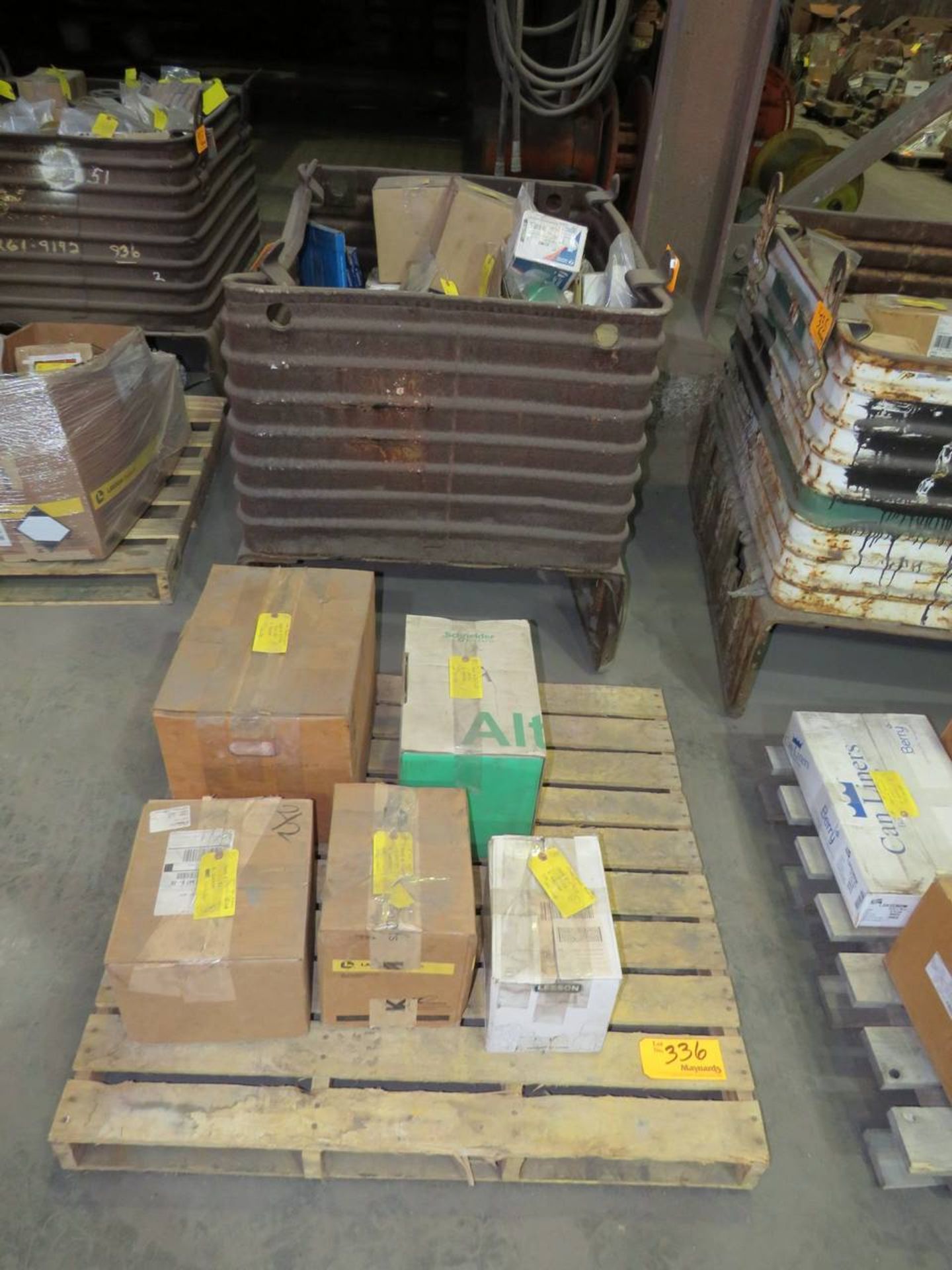 Lot of Misc MRO Material on (1) Pallet and (1) Steel Container