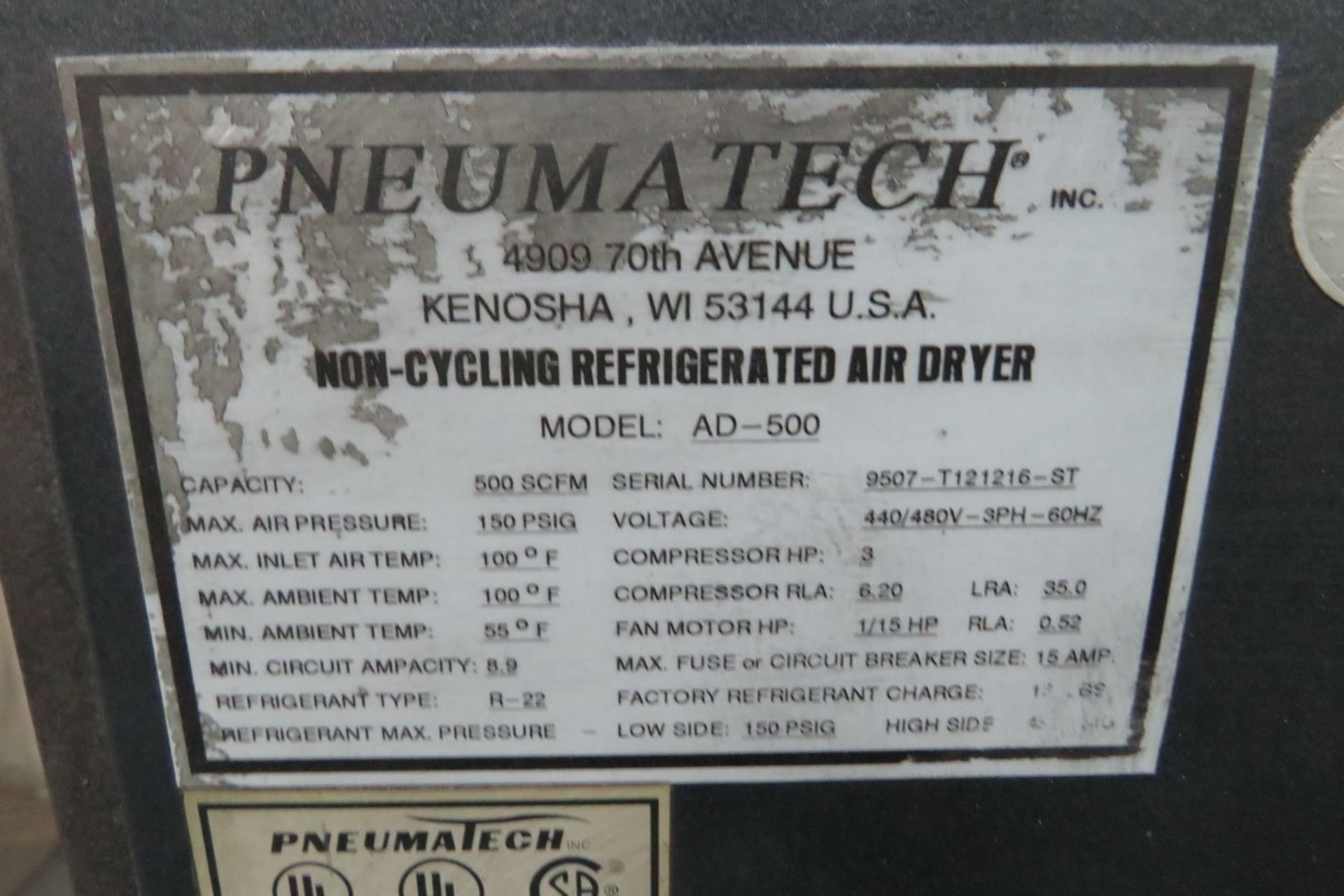 Pneumatech AD-500 Refrigerated Air Dryer - Image 4 of 4