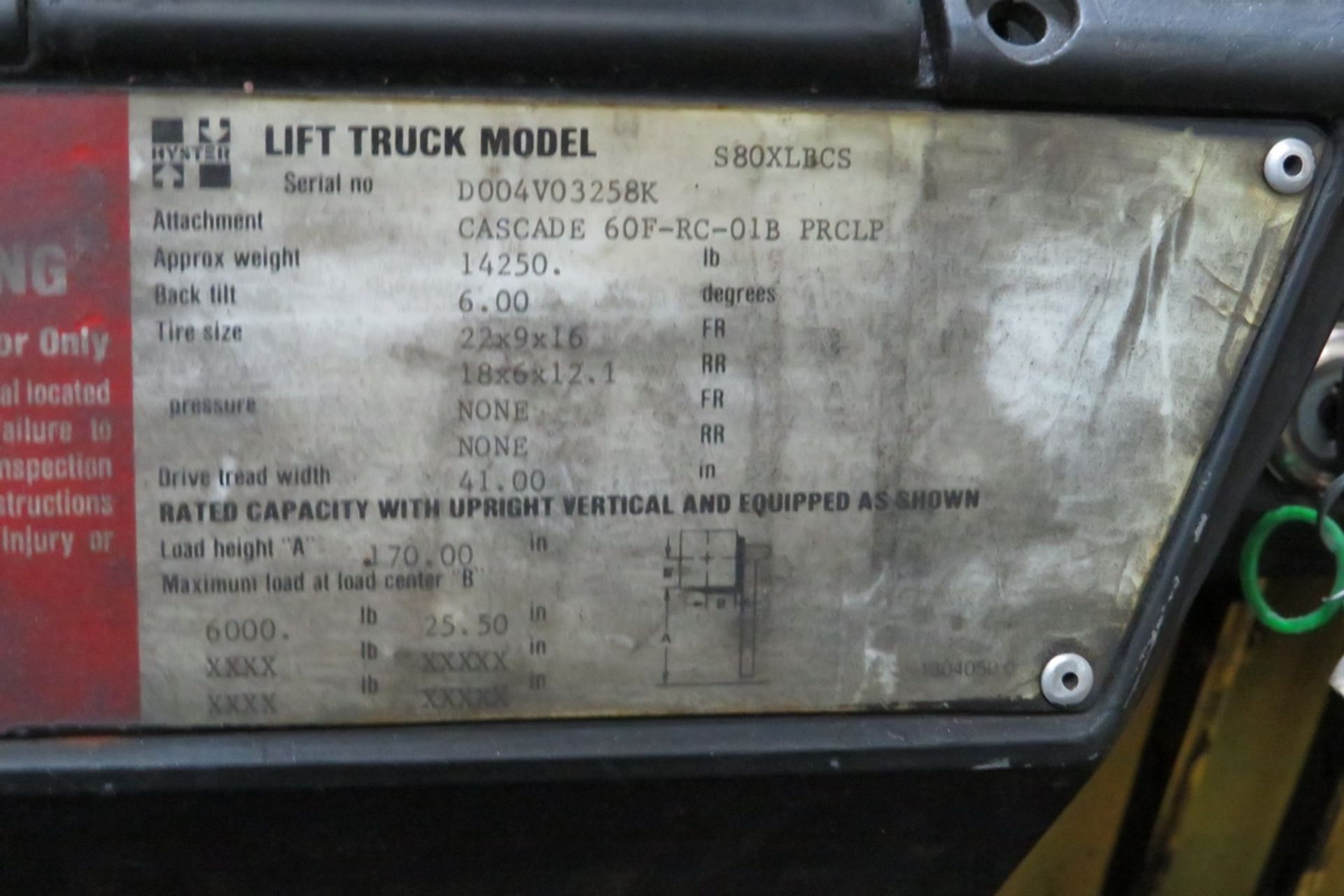 Hyster S80XLBCS 6,000 LB. Capacity LP Forklift - Image 11 of 11
