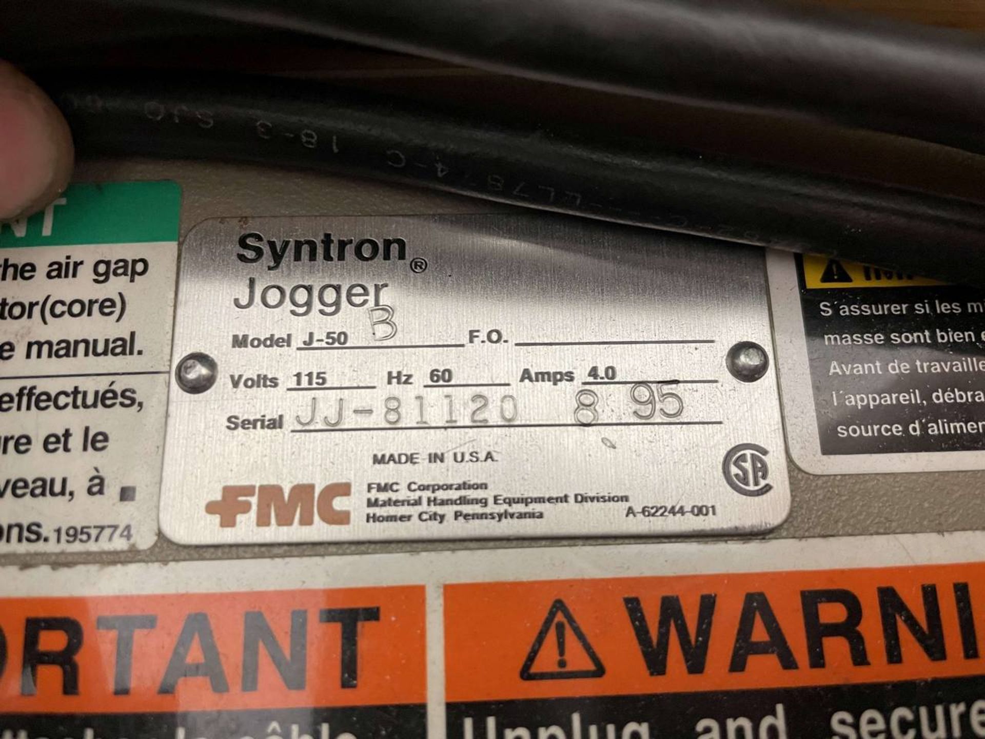 FMC Syntron J-50 Flat Deck Jogger (17" x 22") - Image 4 of 4