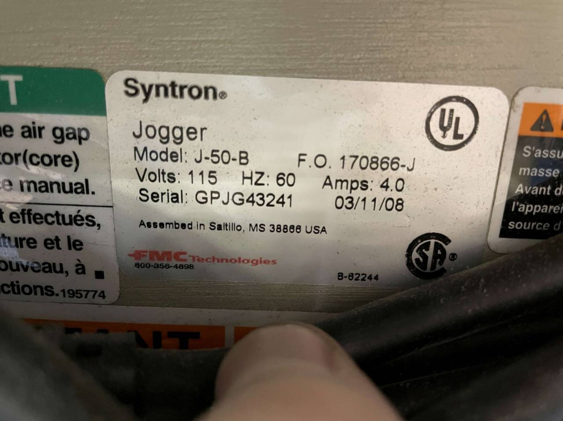 2008 FMC Syntron J-50-B Flat Deck Jogger (17" x 22") - Image 4 of 4