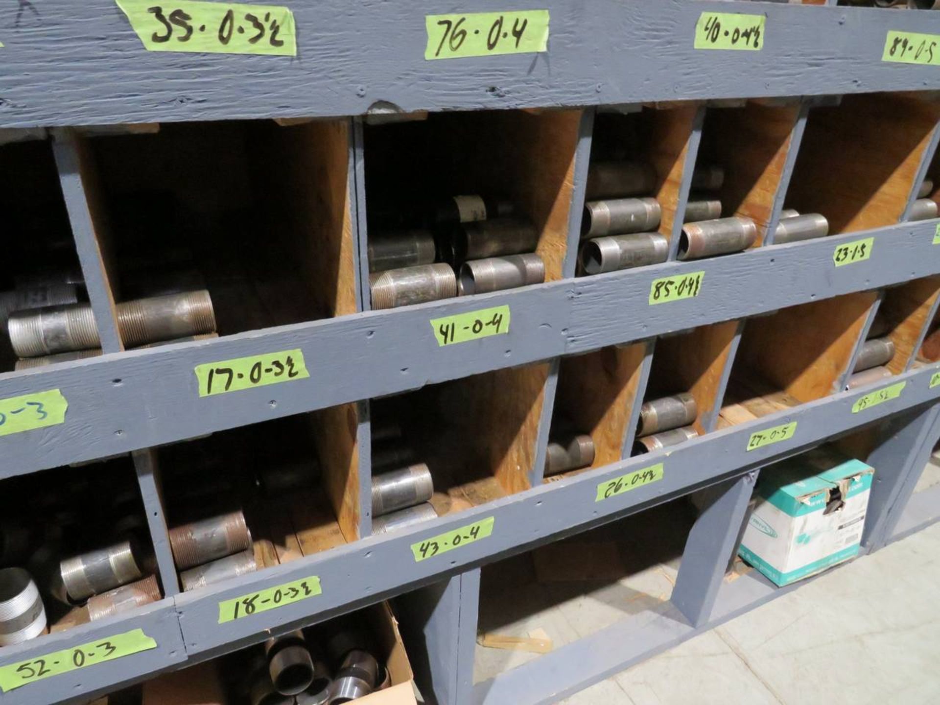 Lot of Pipe Nipples Inventory with Wooden Storage Unit - Image 9 of 13