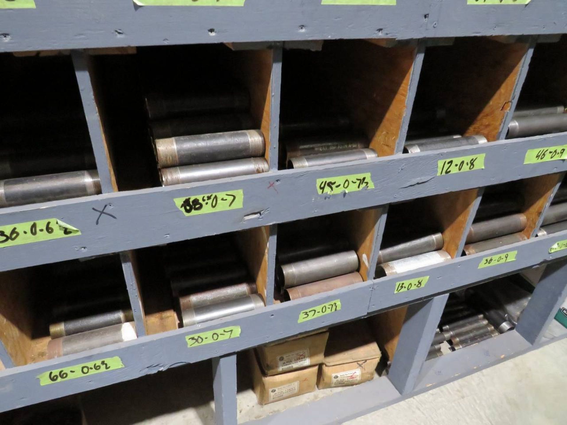 Lot of Pipe Nipples Inventory with Wooden Storage Unit - Image 11 of 13